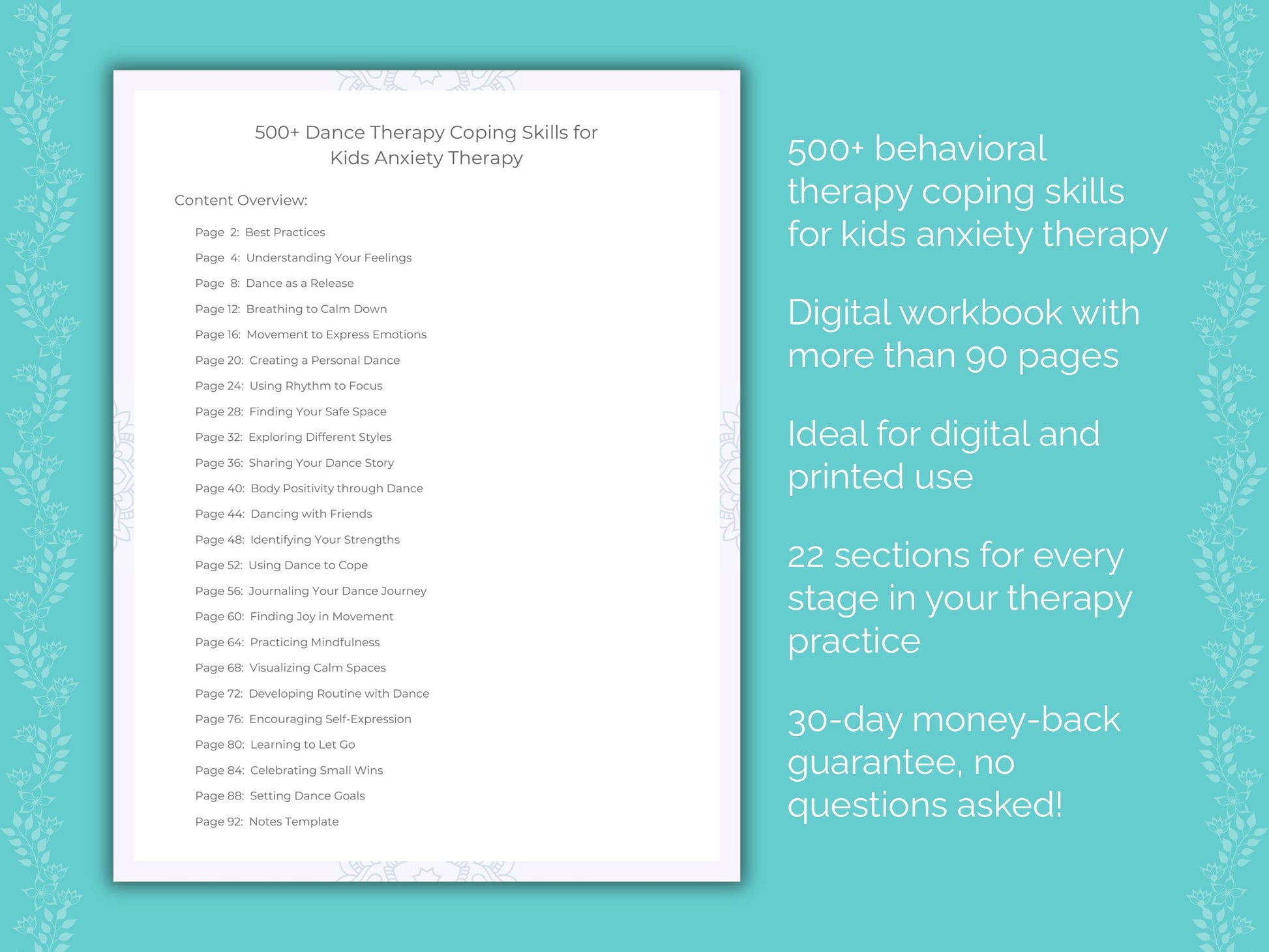 Kids Anxiety Dance Therapy Therapist Worksheets