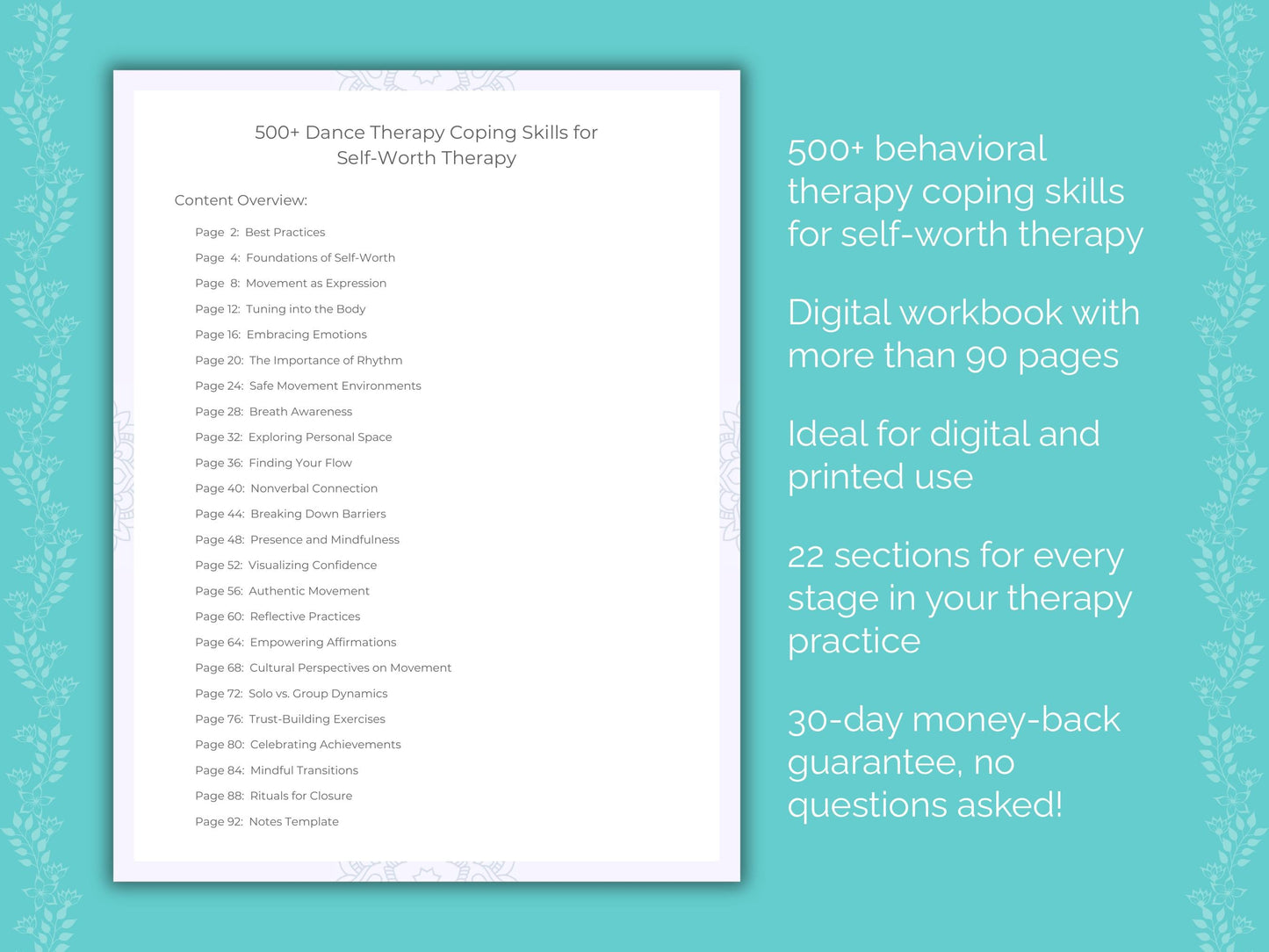 Self-Worth Dance Therapy Therapist Worksheets