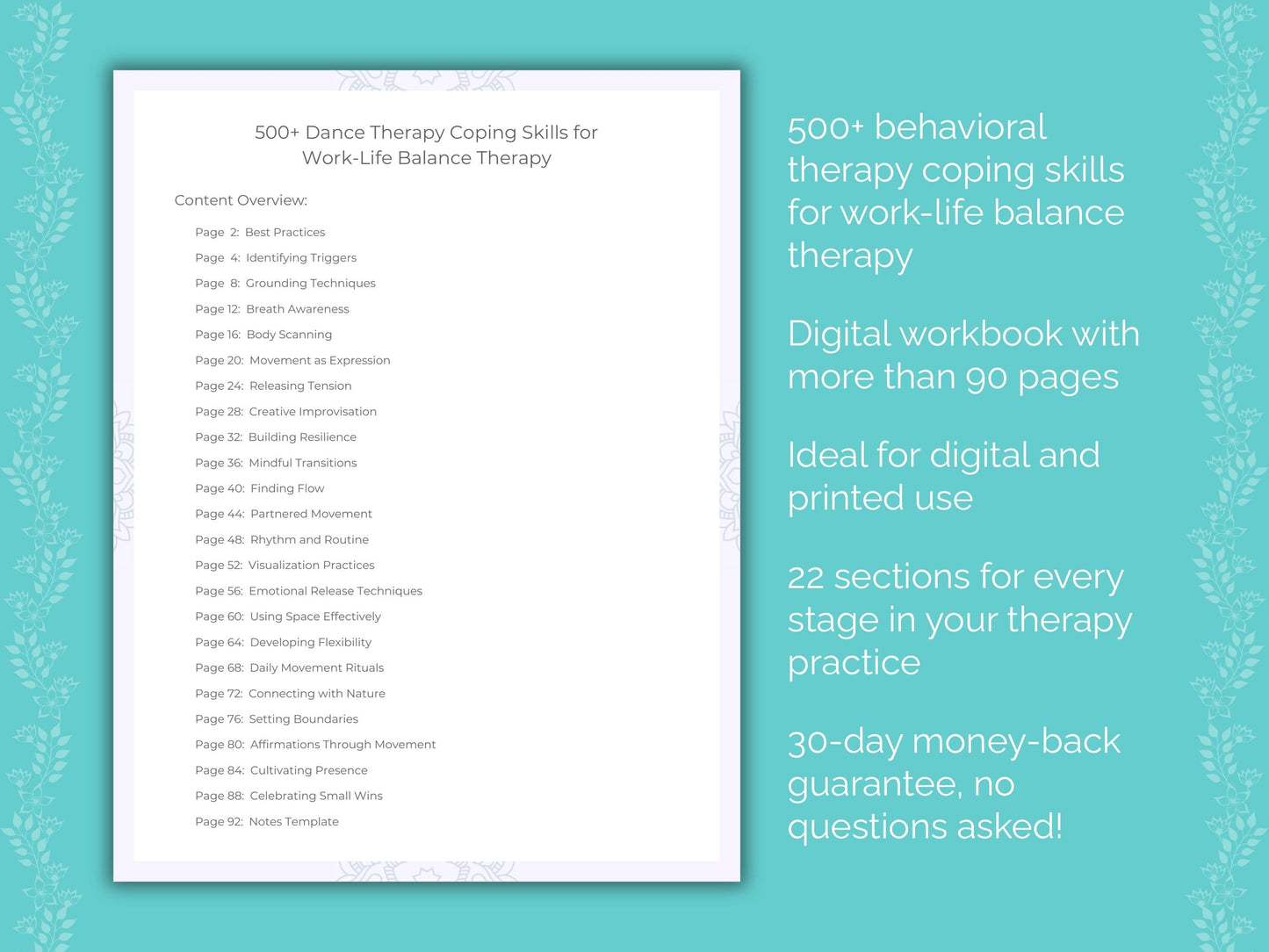 Work-Life Balance Dance Therapy Therapist Worksheets