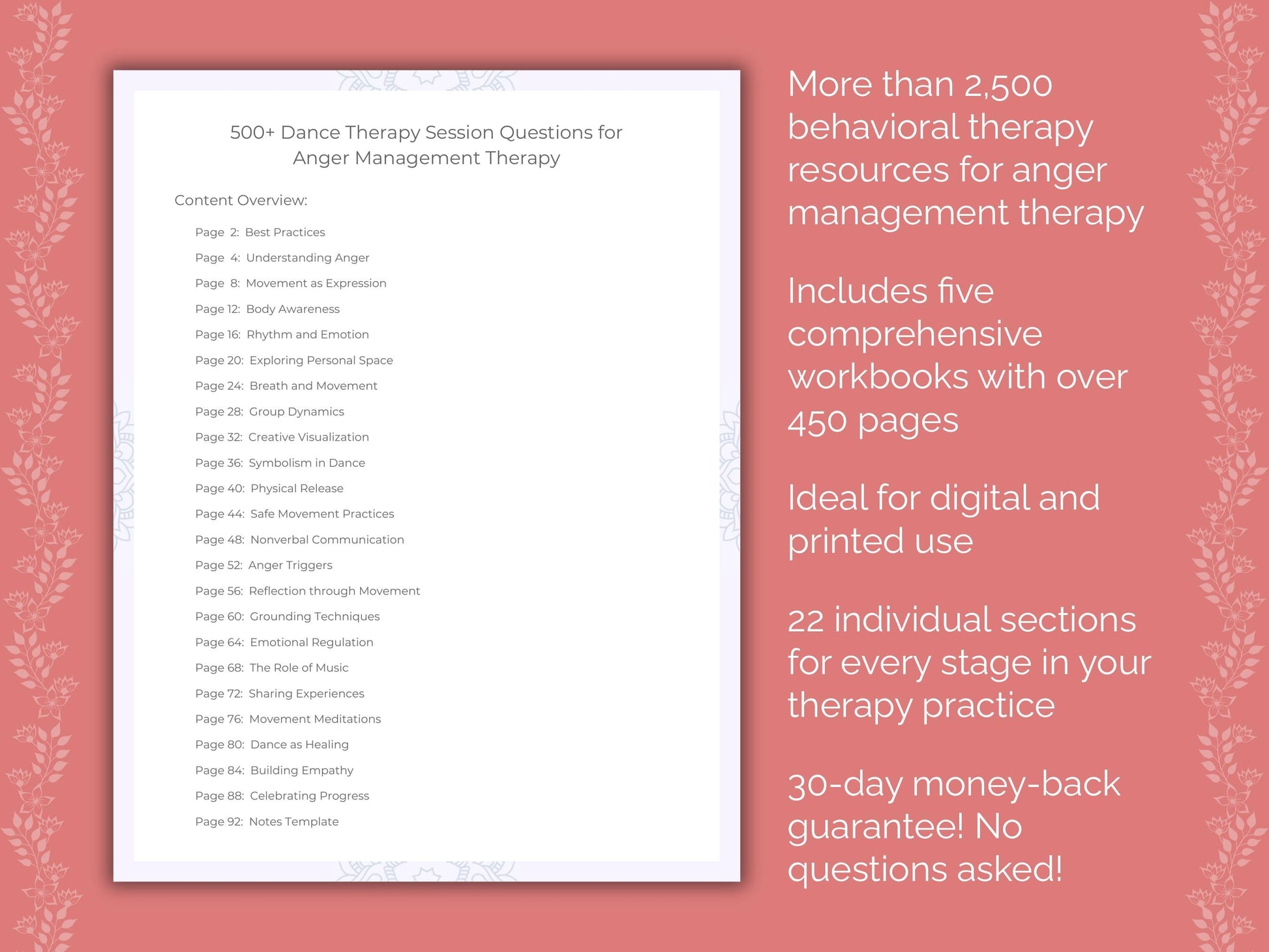 Anger Management Dance Therapy Therapist Worksheets