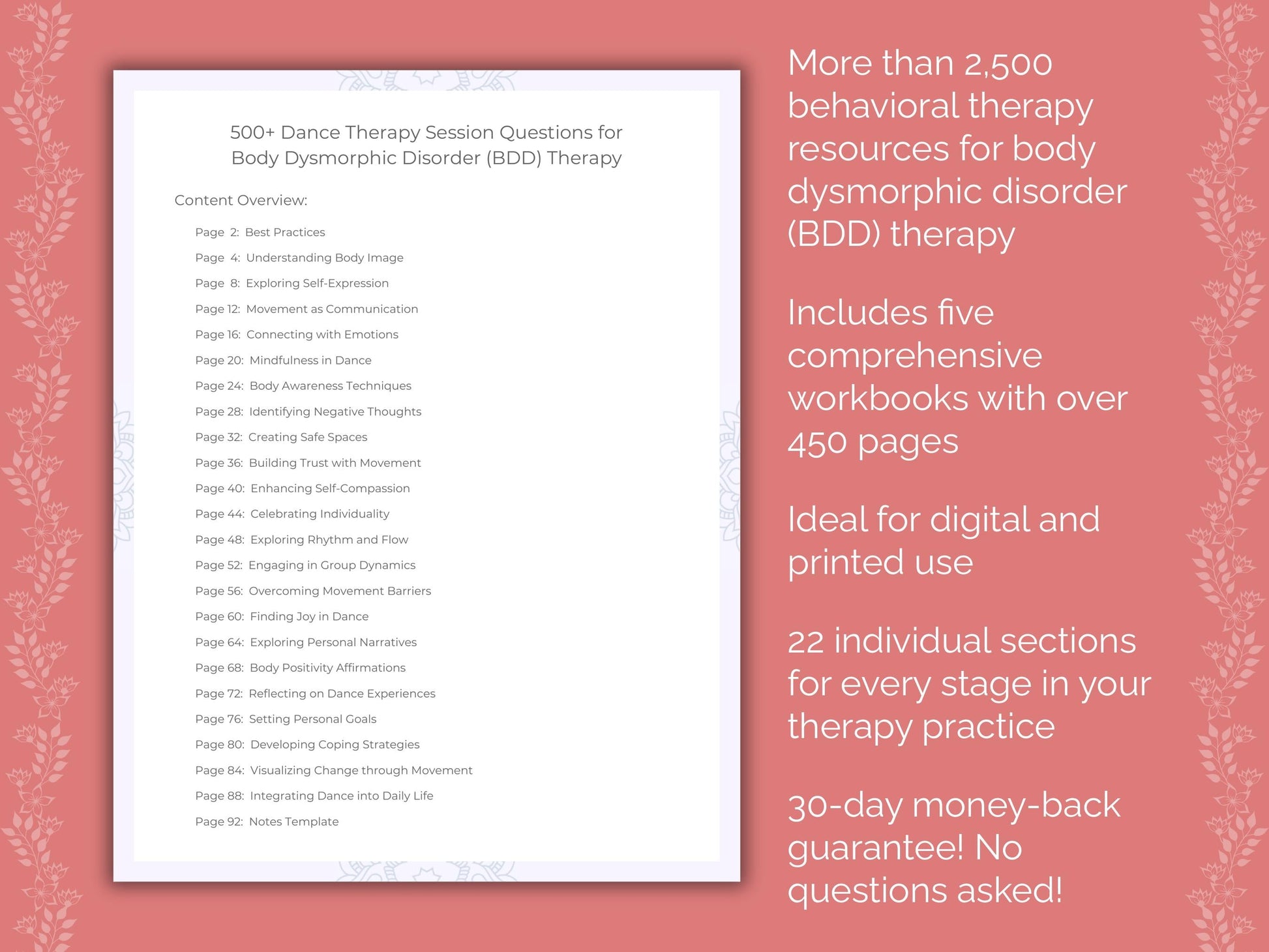 Body Dysmorphic Disorder (BDD) Dance Therapy Therapist Worksheets