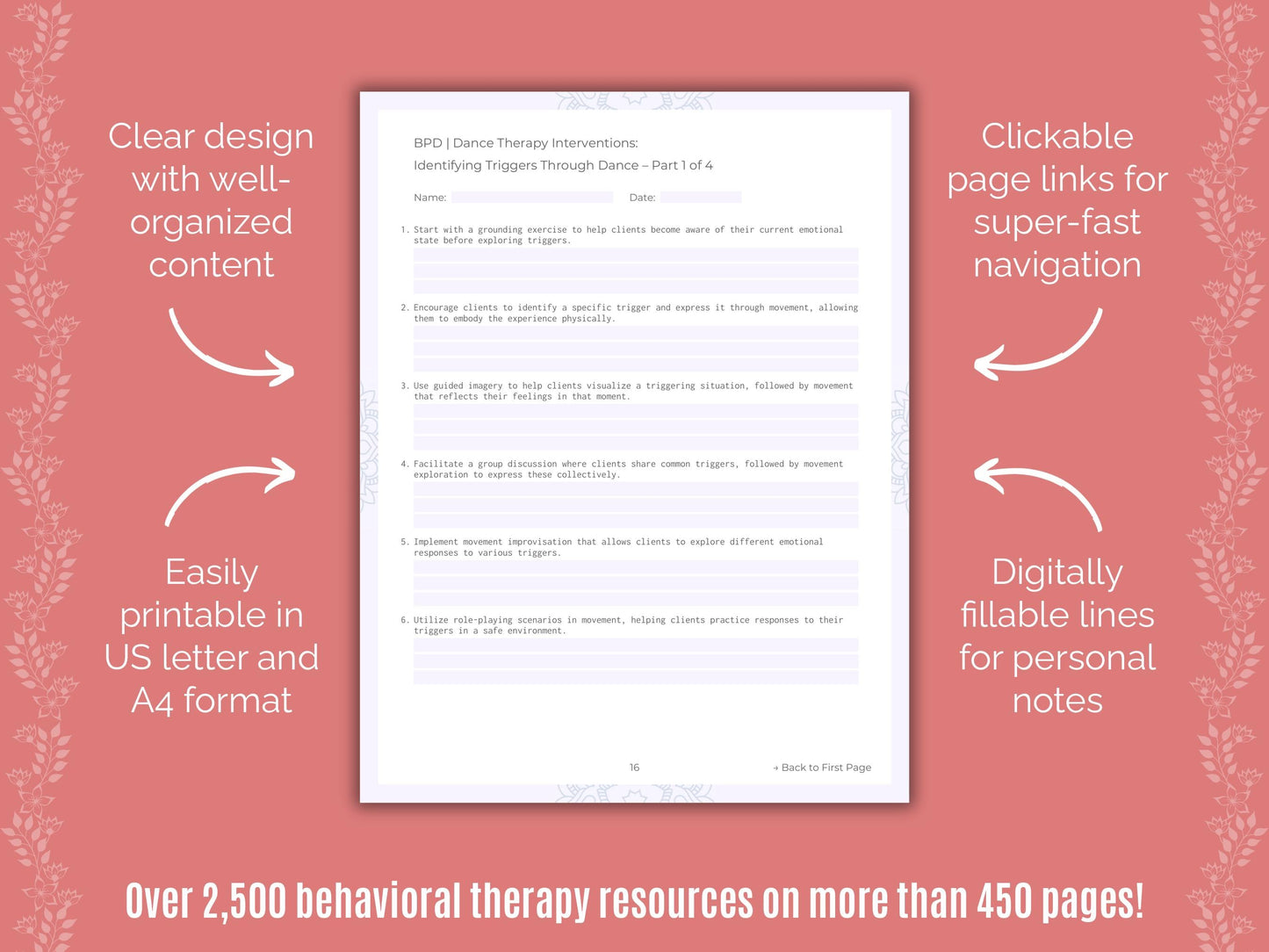 Borderline Personality Disorder (BPD) Dance Therapy Counseling Templates