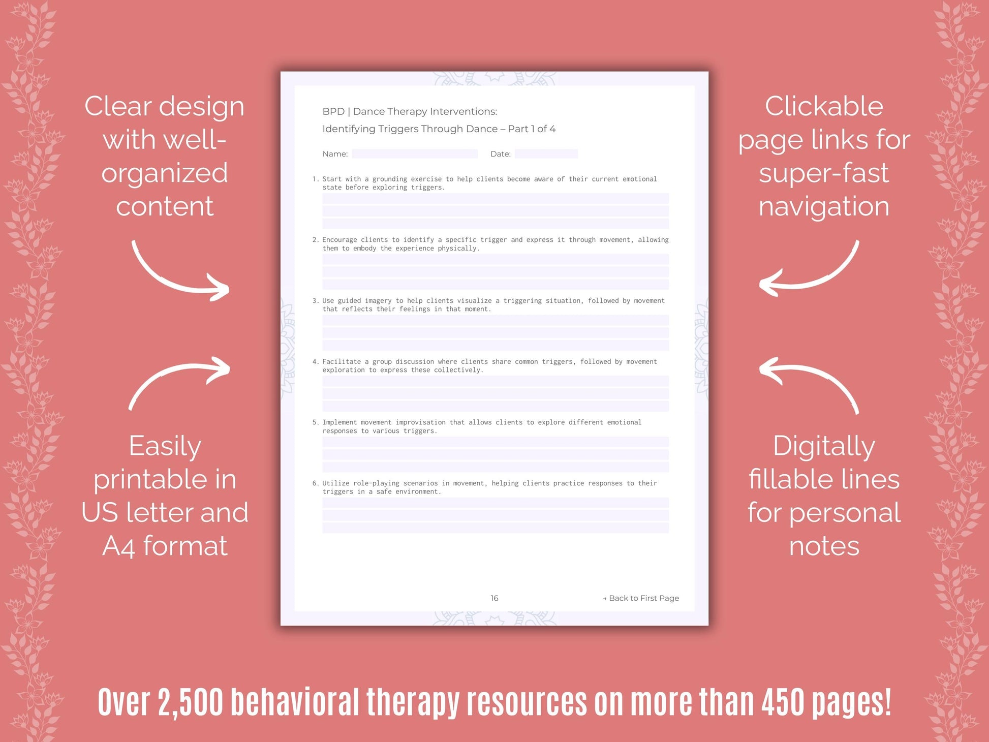 Borderline Personality Disorder (BPD) Dance Therapy Counseling Templates