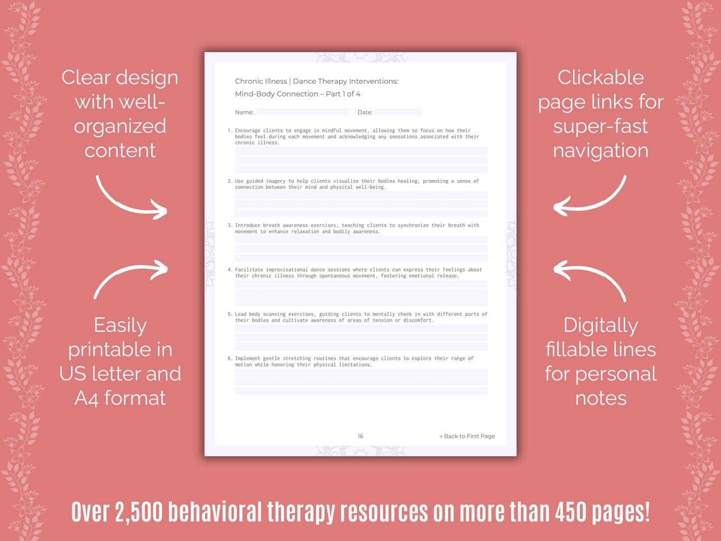 Chronic Illness Dance Therapy Counseling Templates