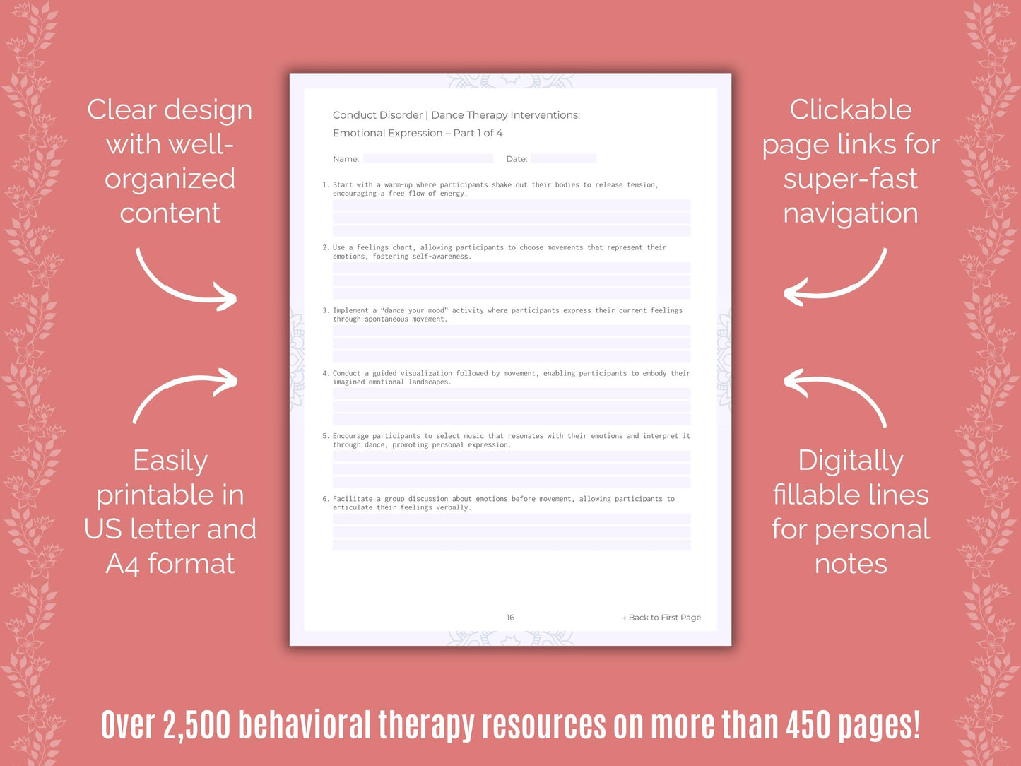 Conduct Disorder Dance Therapy Counseling Templates