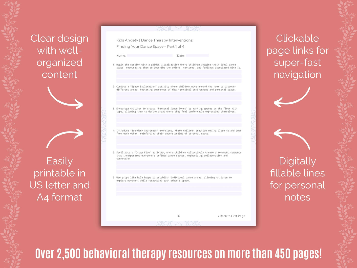 Kids Anxiety Dance Therapy Counseling Templates