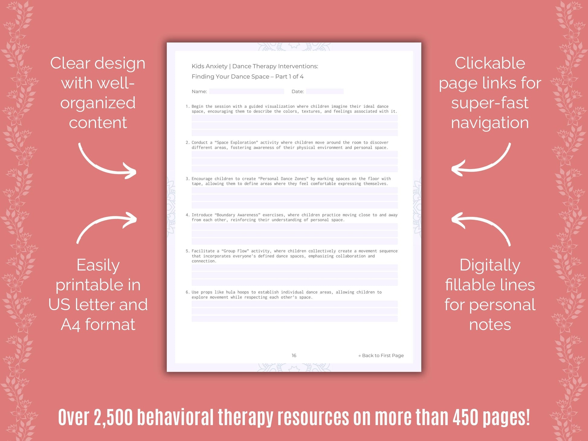 Kids Anxiety Dance Therapy Counseling Templates