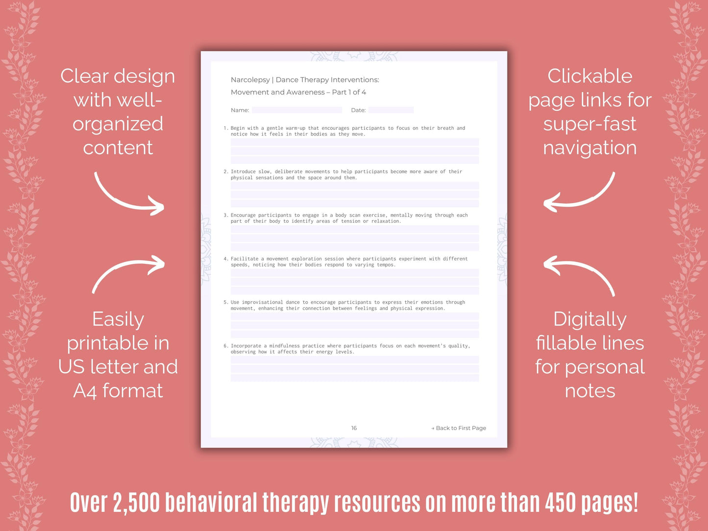 Narcolepsy Dance Therapy Counseling Templates