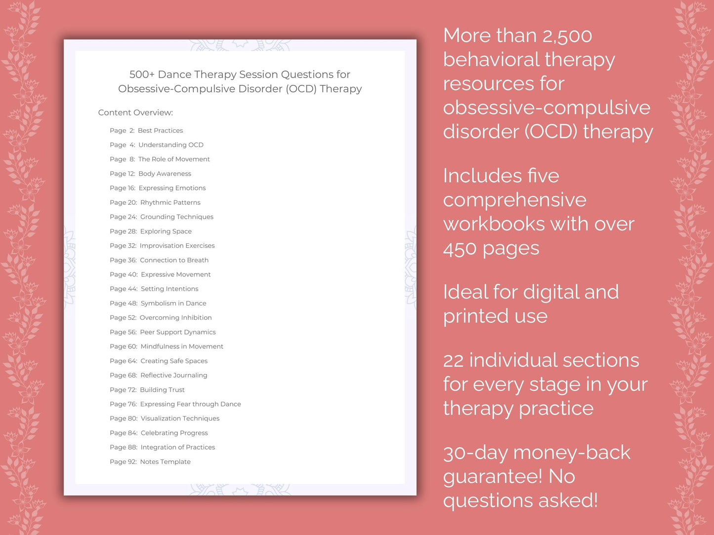 Obsessive-Compulsive Disorder (OCD) Dance Therapy Therapist Worksheets