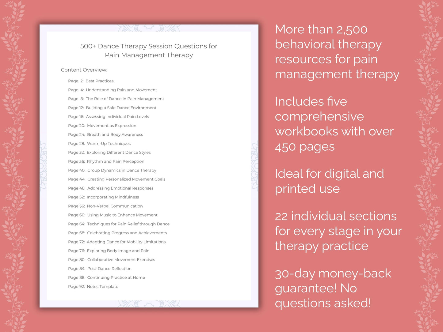 Pain Management Dance Therapy Therapist Worksheets