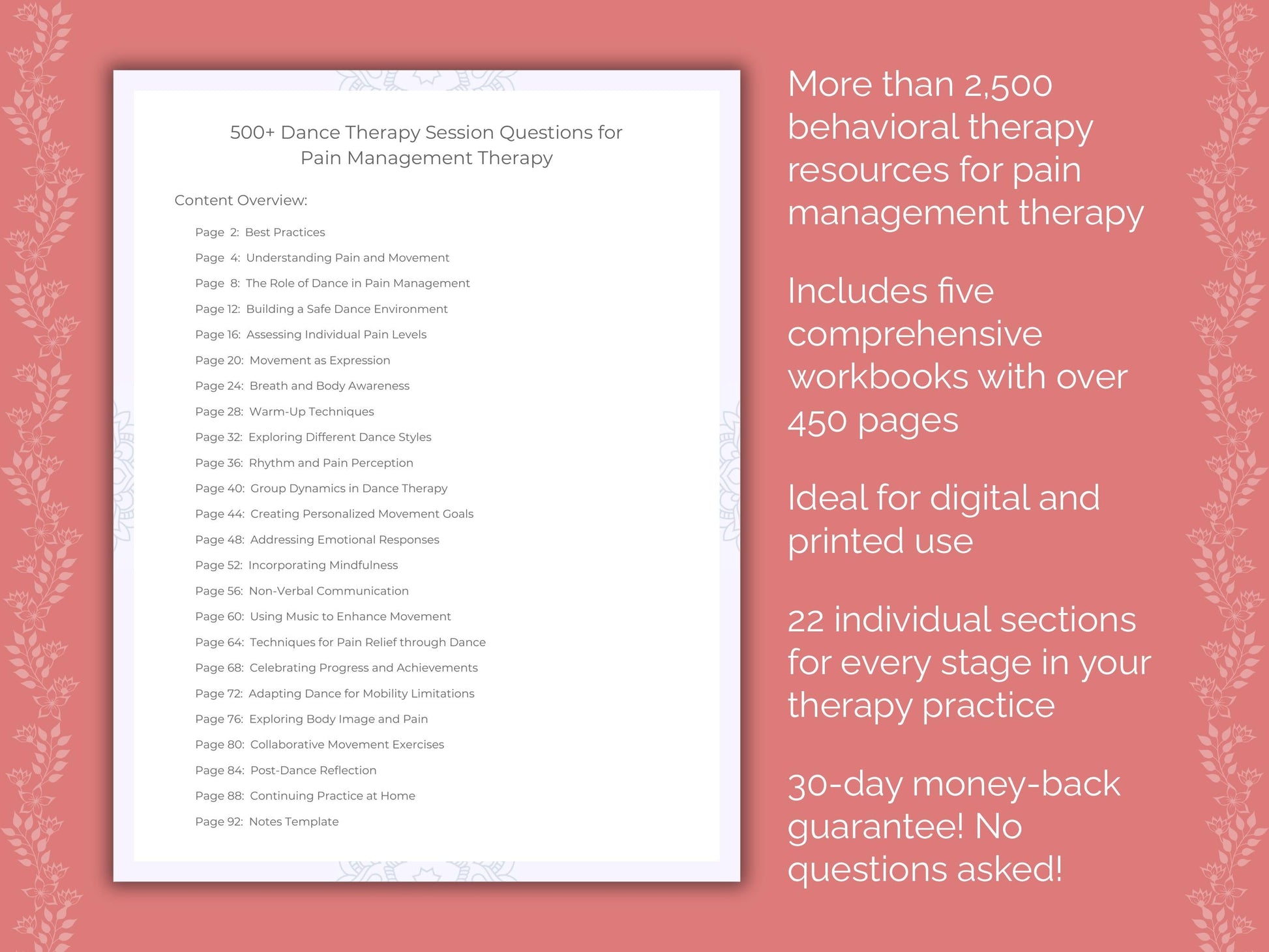 Pain Management Dance Therapy Therapist Worksheets