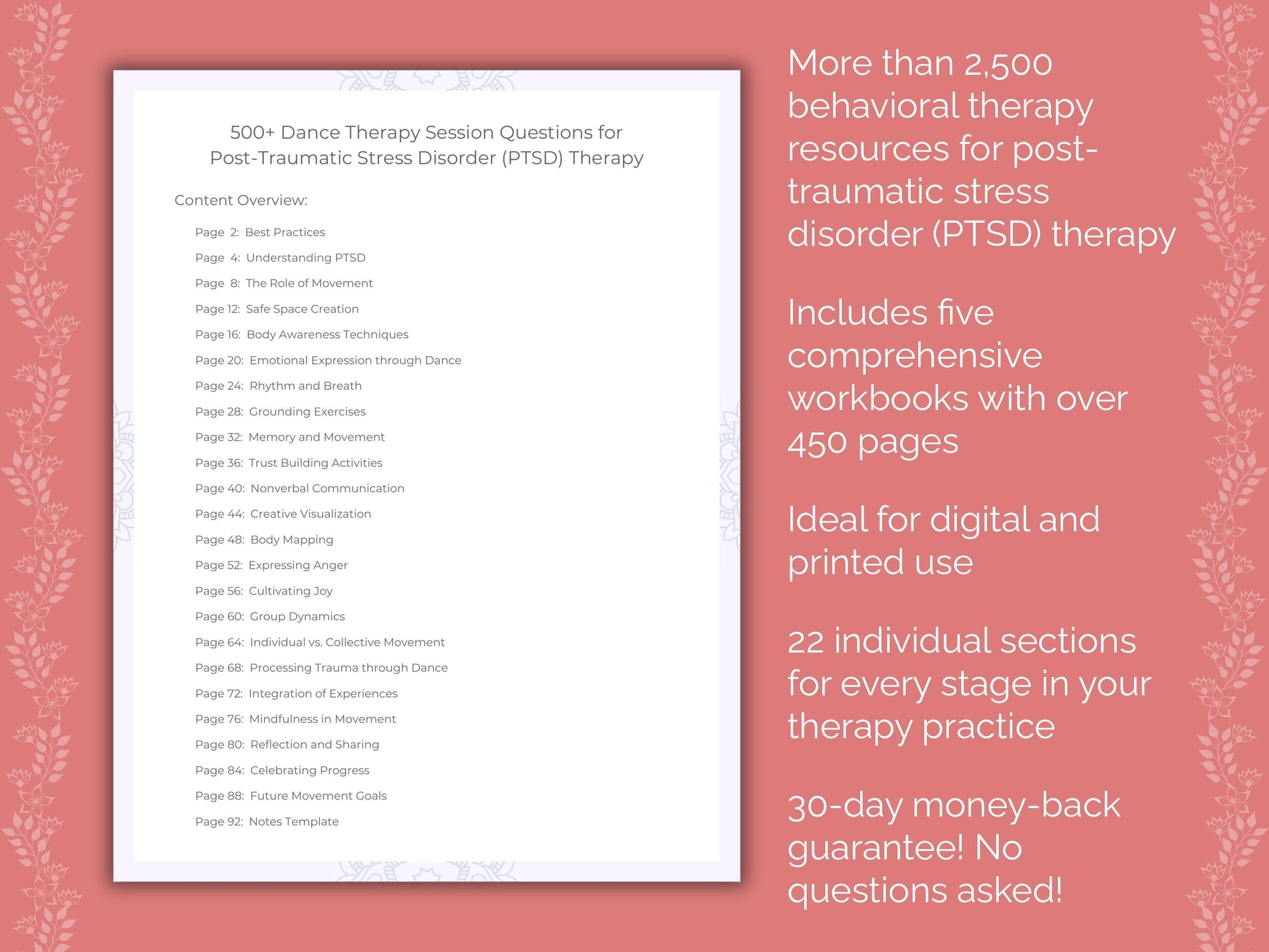 Post-Traumatic Stress Disorder (PTSD) Dance Therapy Therapist Worksheets
