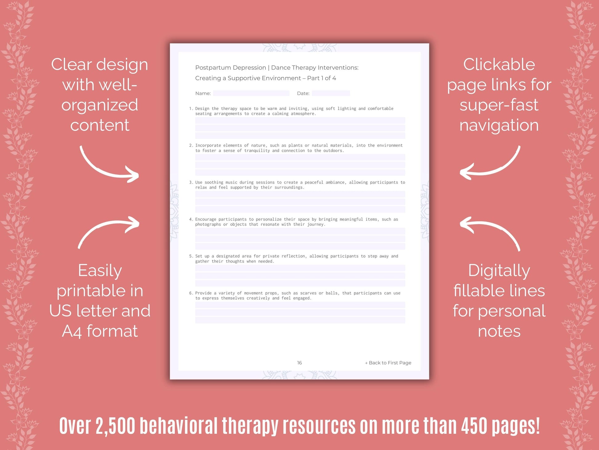 Postpartum Depression Dance Therapy Counseling Templates