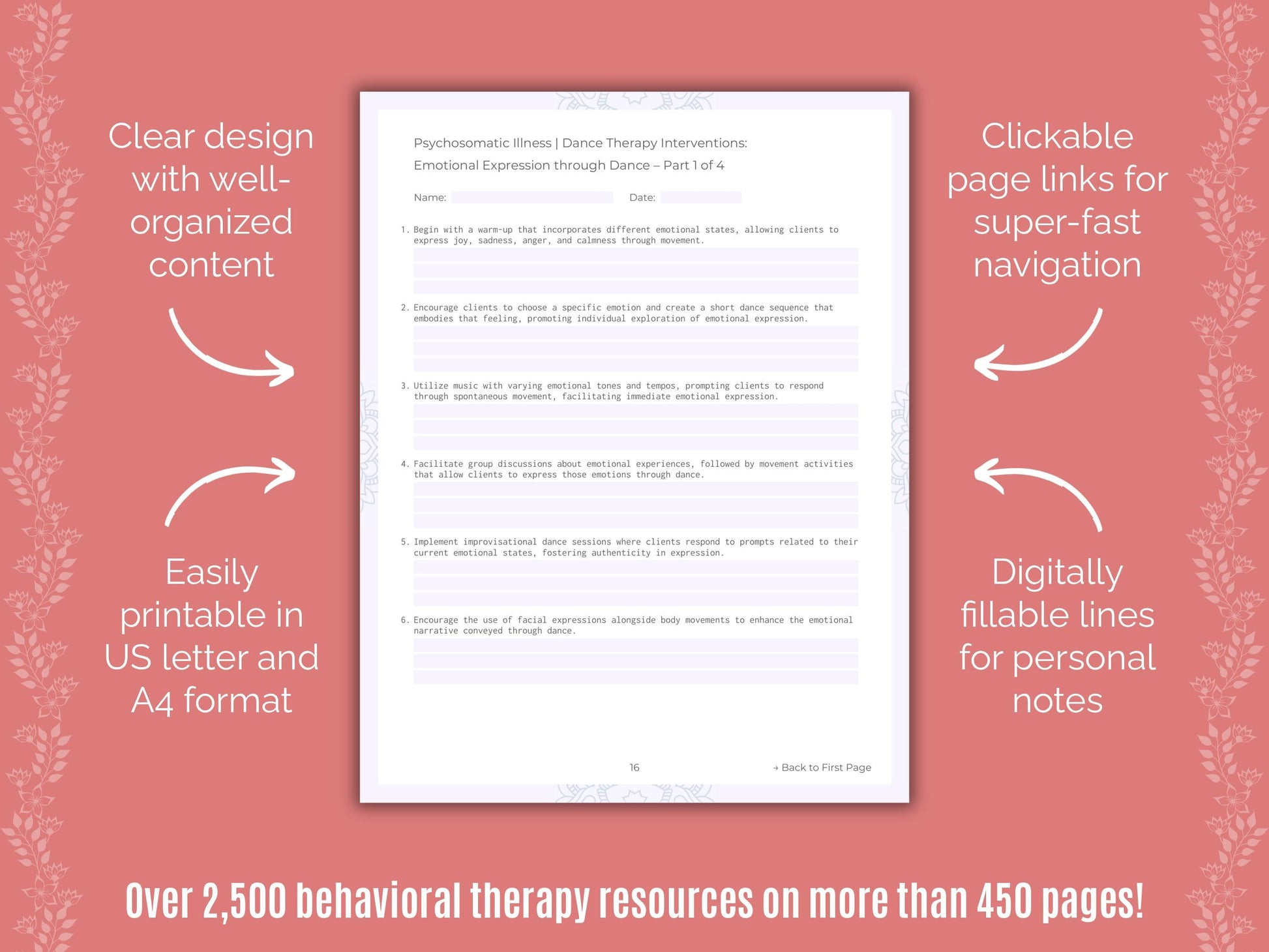 Psychosomatic Illness Dance Therapy Counseling Templates