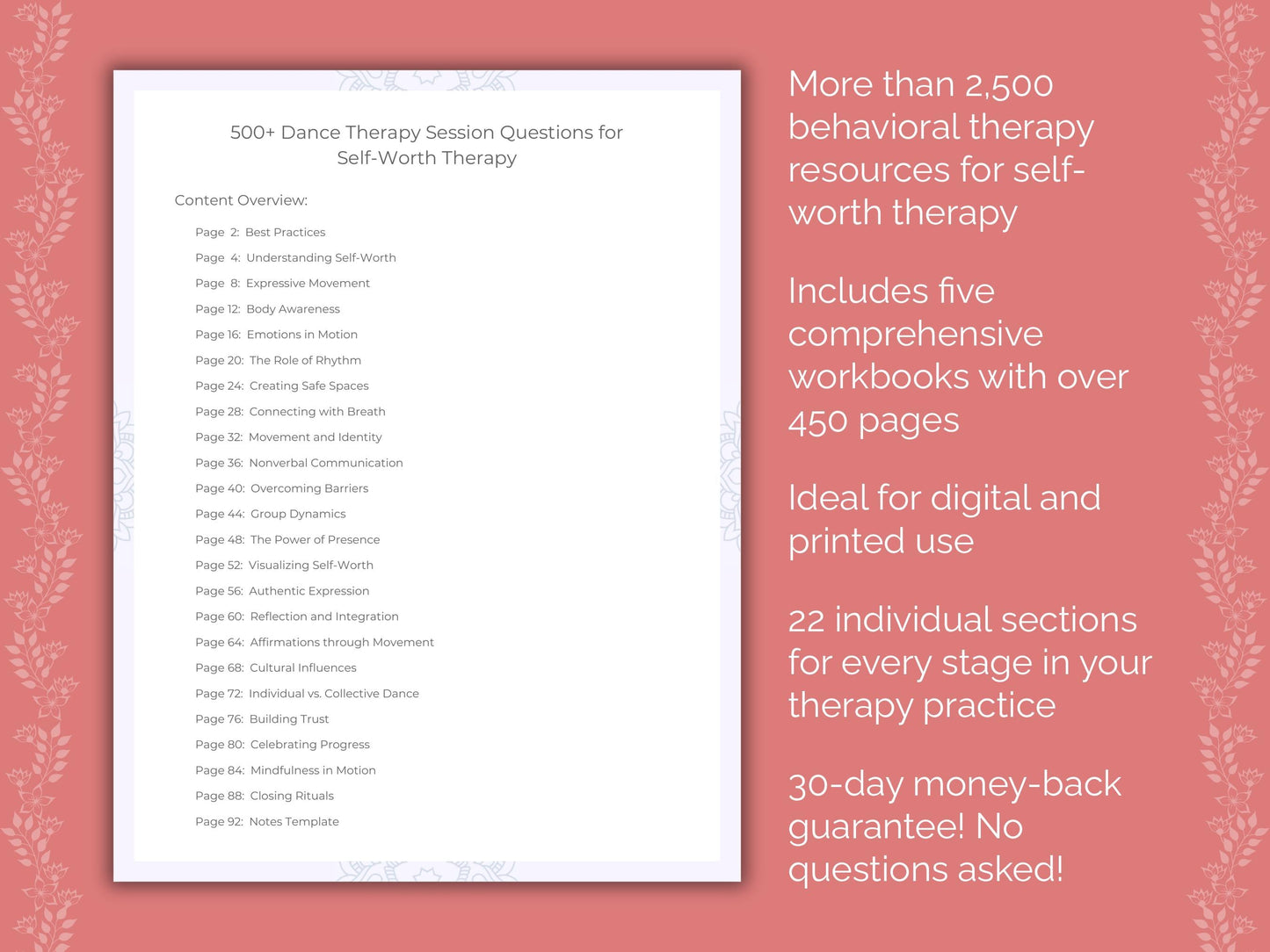 Self-Worth Dance Therapy Therapist Worksheets