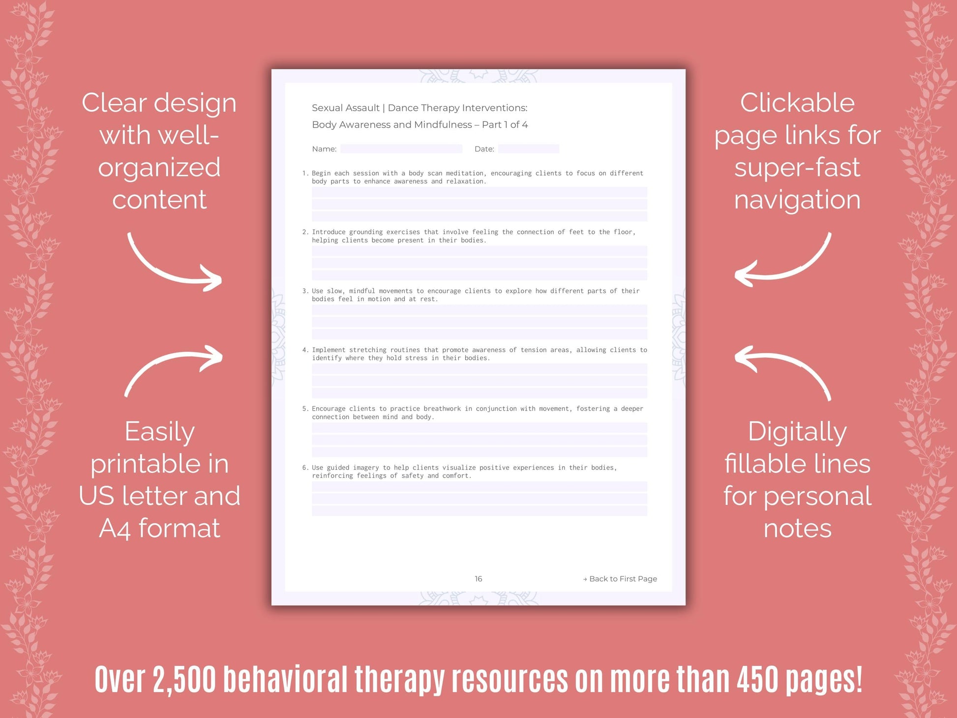 Sexual Assault Dance Therapy Counseling Templates