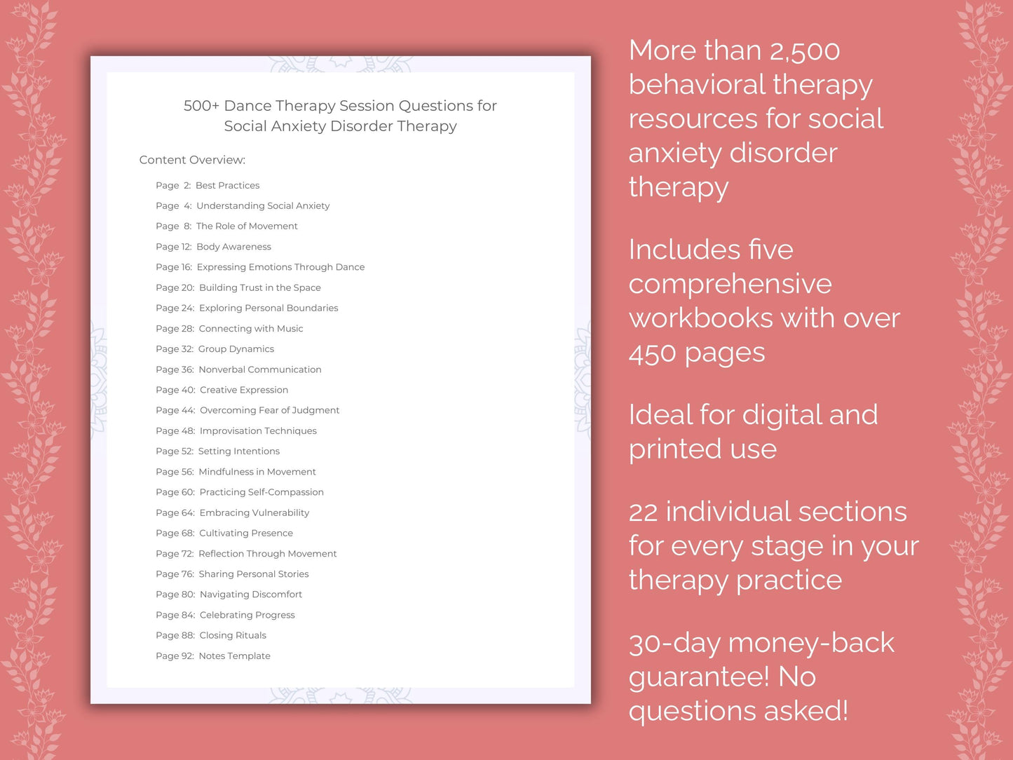 Social Anxiety Disorder Dance Therapy Therapist Worksheets