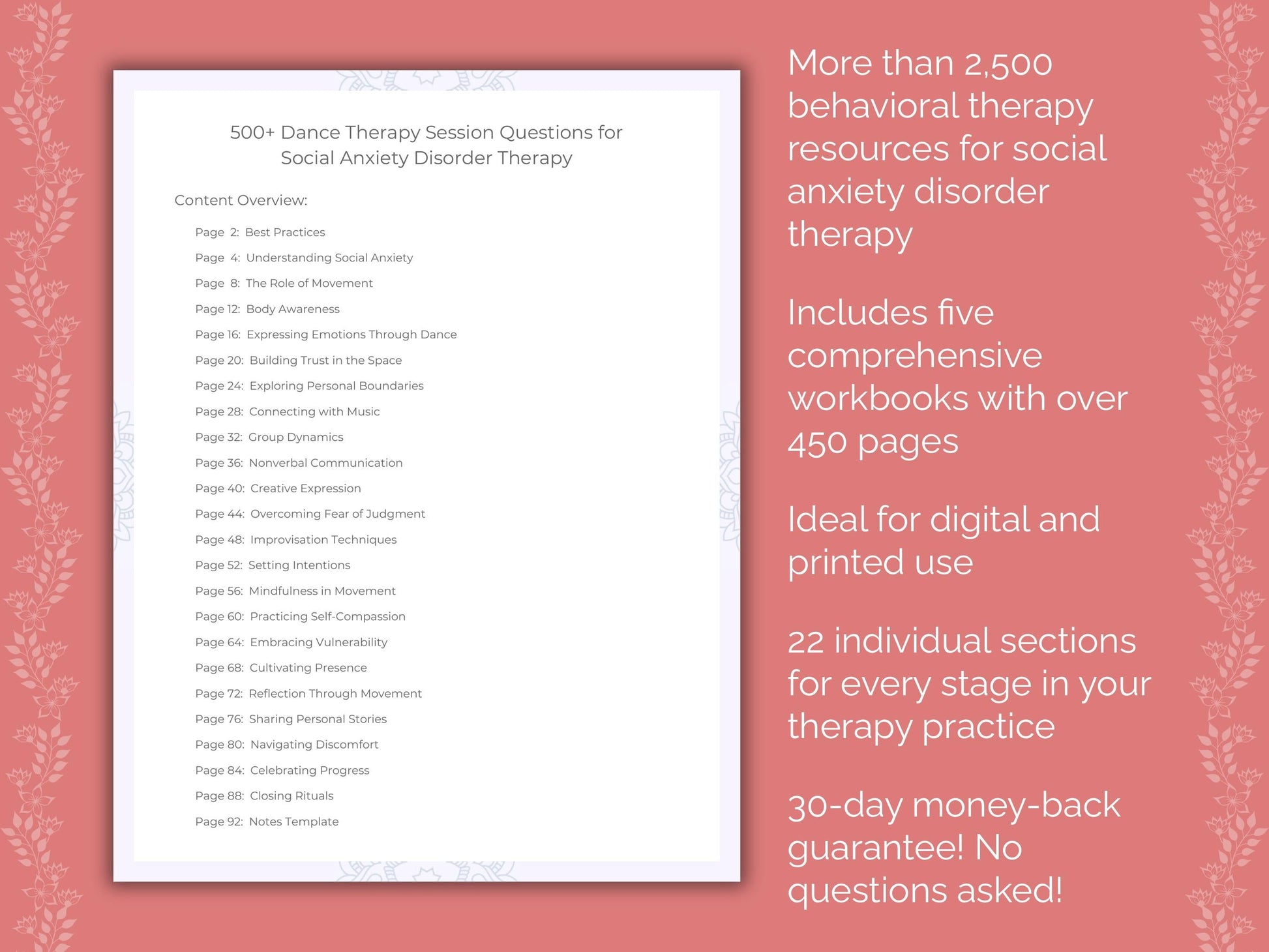 Social Anxiety Disorder Dance Therapy Therapist Worksheets