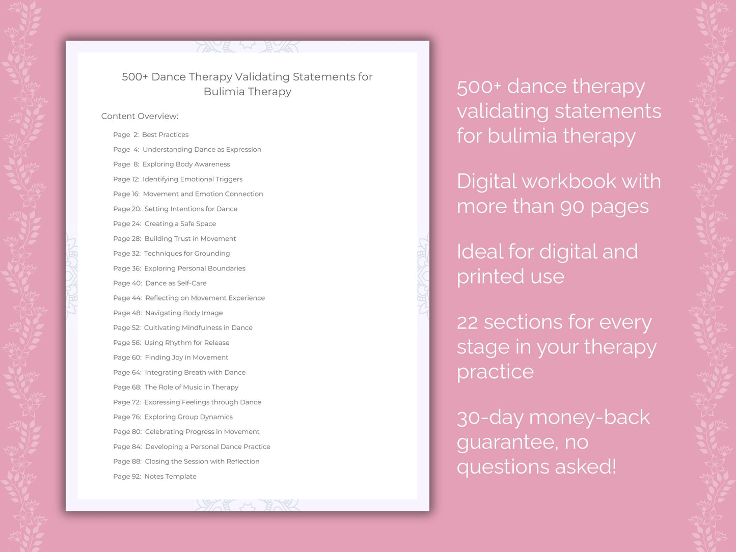Bulimia Dance Therapy Therapist Worksheets