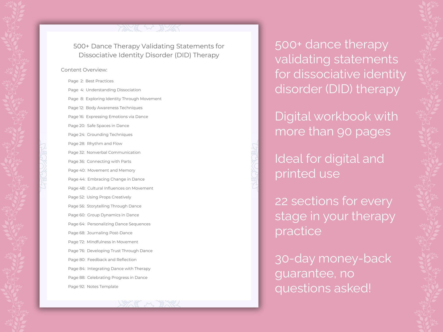 Dissociative Identity Disorder (DID) Dance Therapy Therapist Worksheets