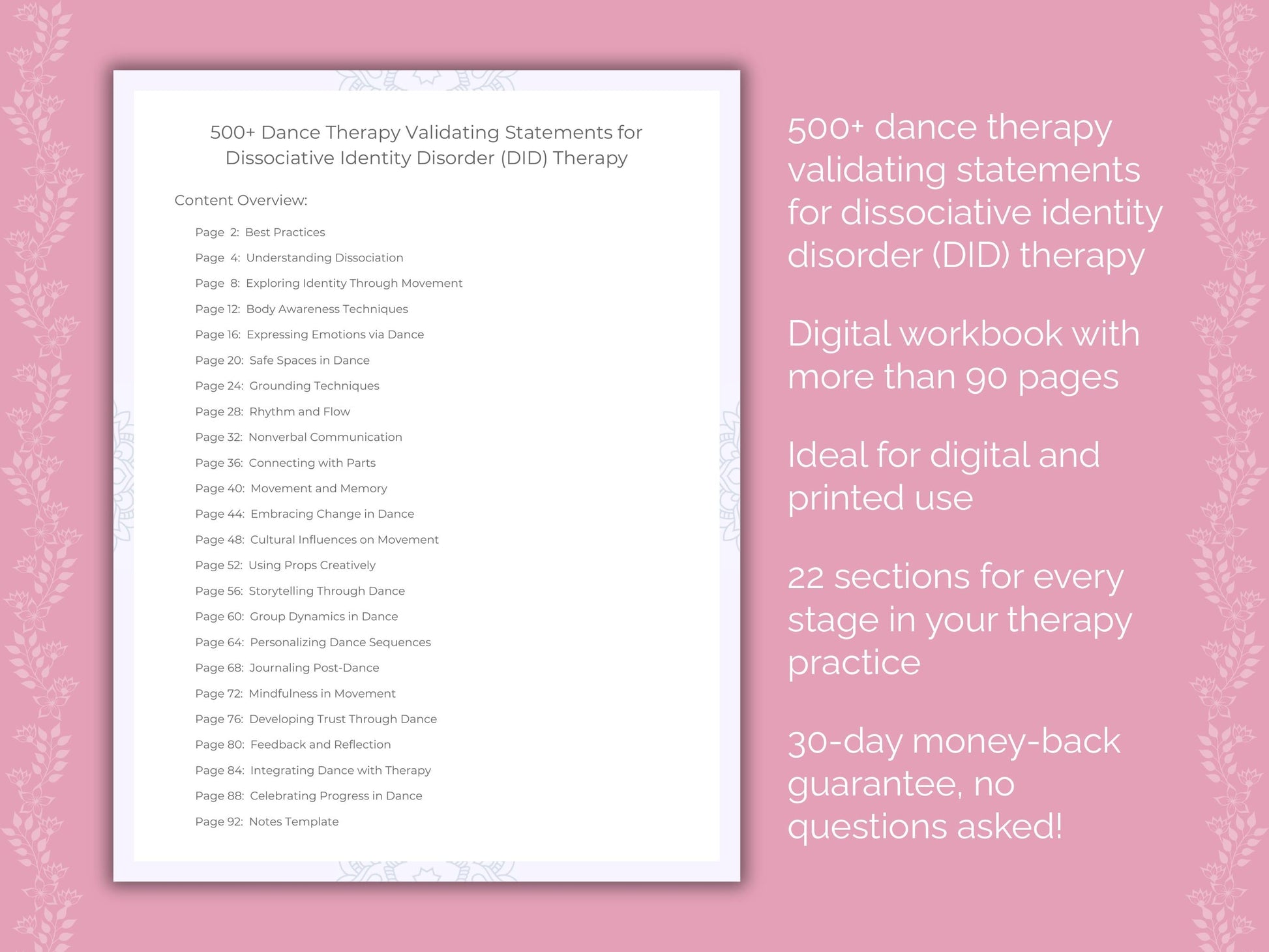 Dissociative Identity Disorder (DID) Dance Therapy Therapist Worksheets