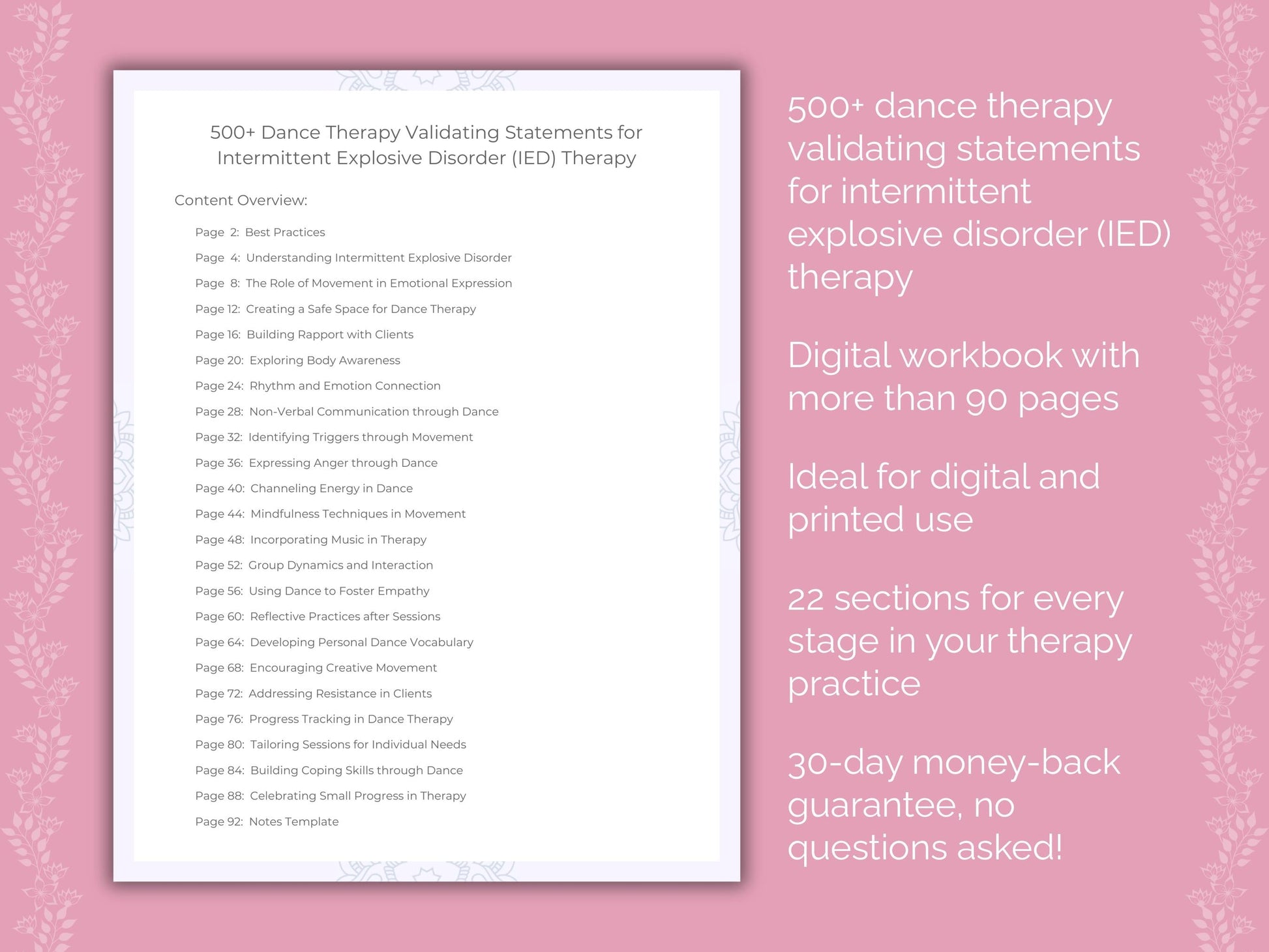 Intermittent Explosive Disorder (IED) Dance Therapy Therapist Worksheets