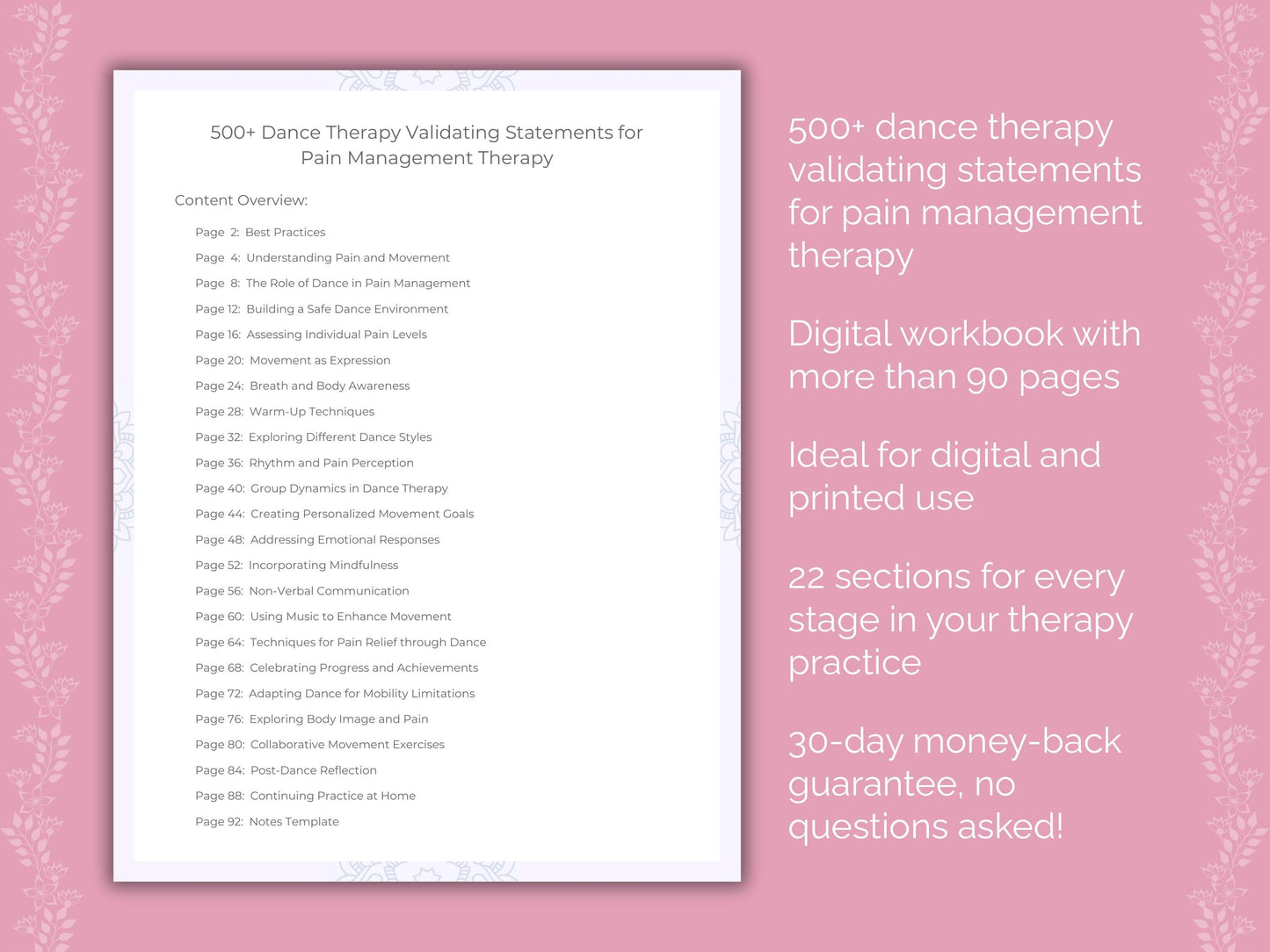 Pain Management Dance Therapy Therapist Worksheets