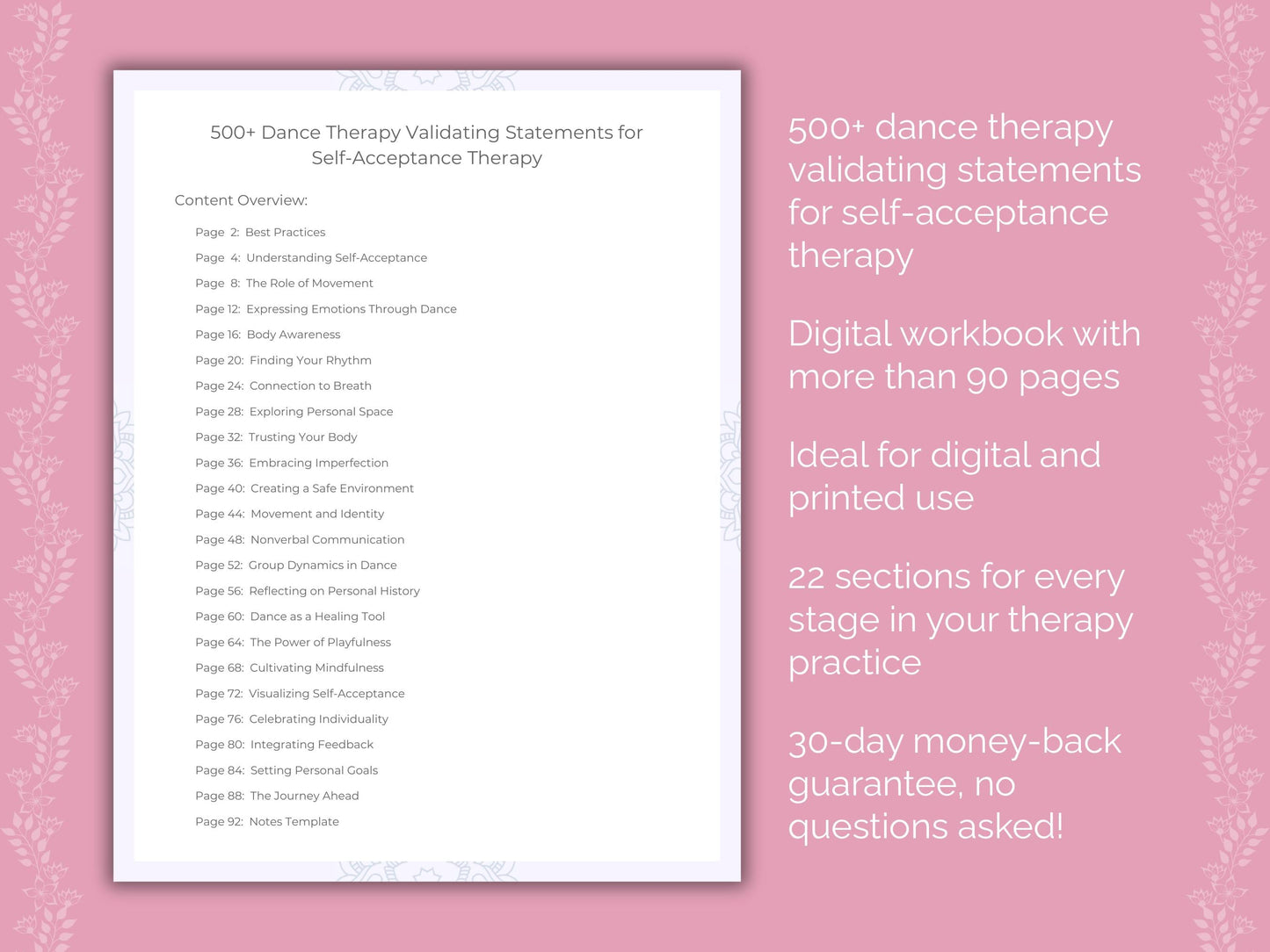 Self-Acceptance Dance Therapy Therapist Worksheets