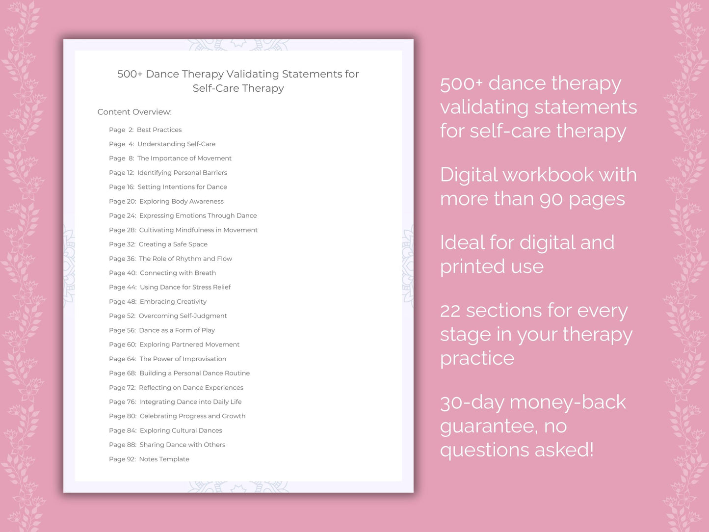 Self-Care Dance Therapy Therapist Worksheets