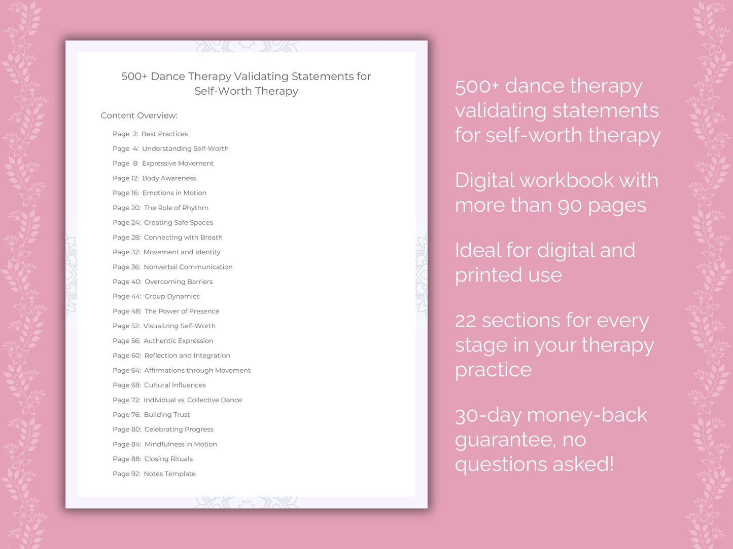 Self-Worth Dance Therapy Therapist Worksheets