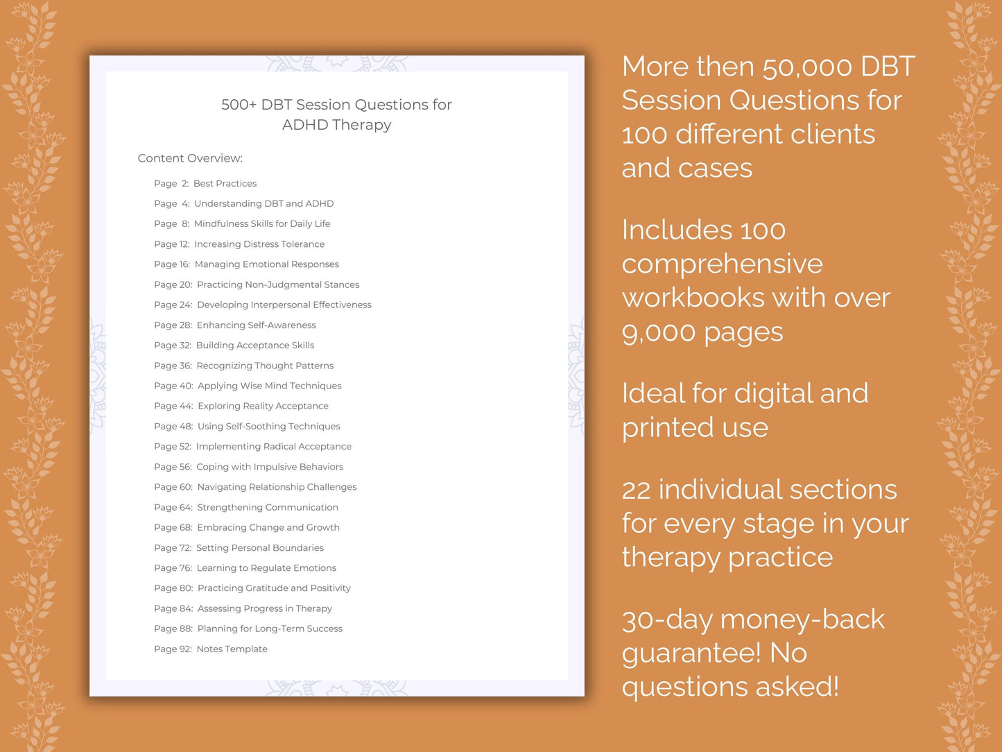 Dialectical Behavior Therapy (DBT) Session Questions Counseling Templates