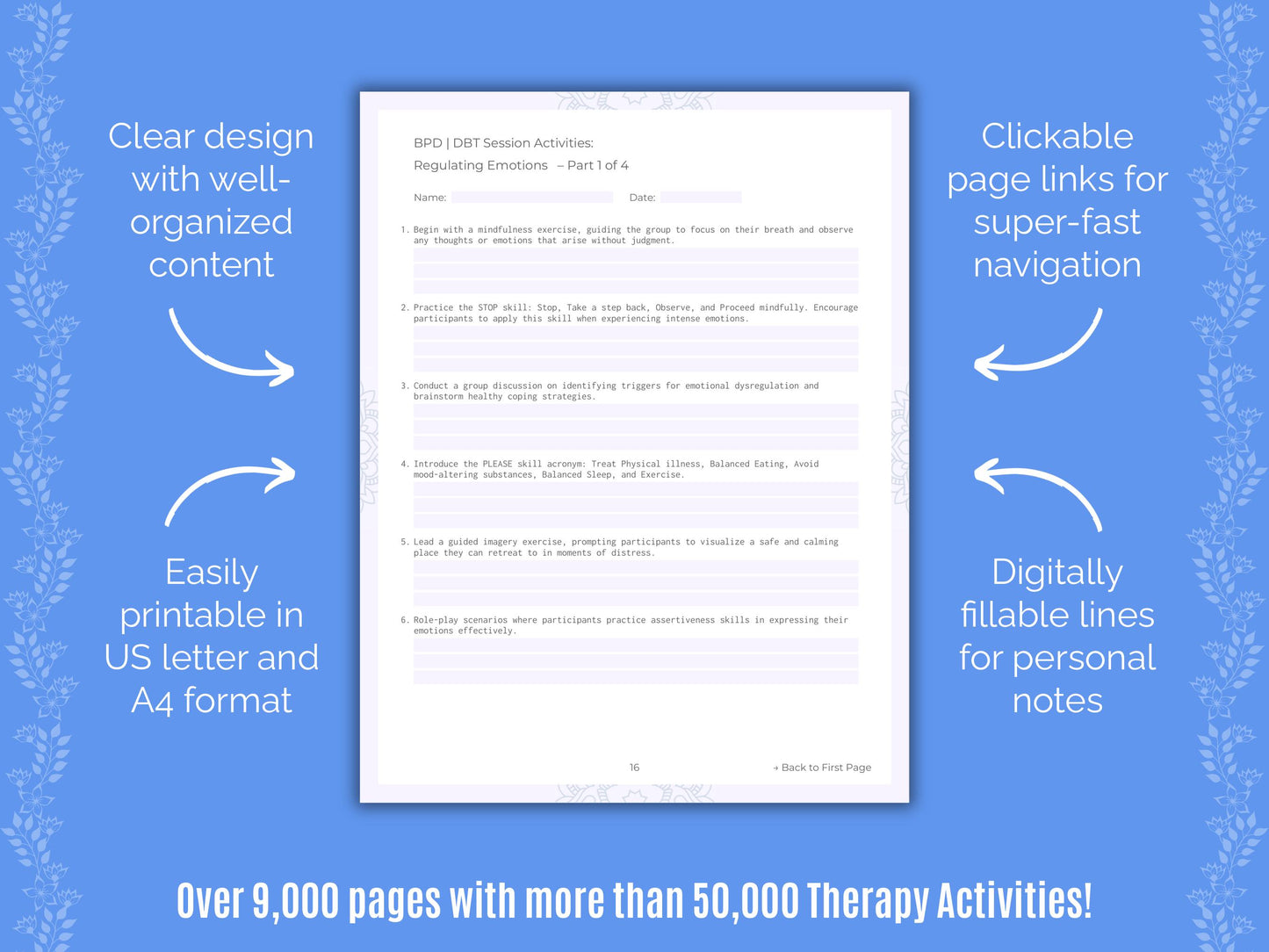 Dialectical Behavior Therapy (DBT) Session Activities Counselor Cheat Sheets