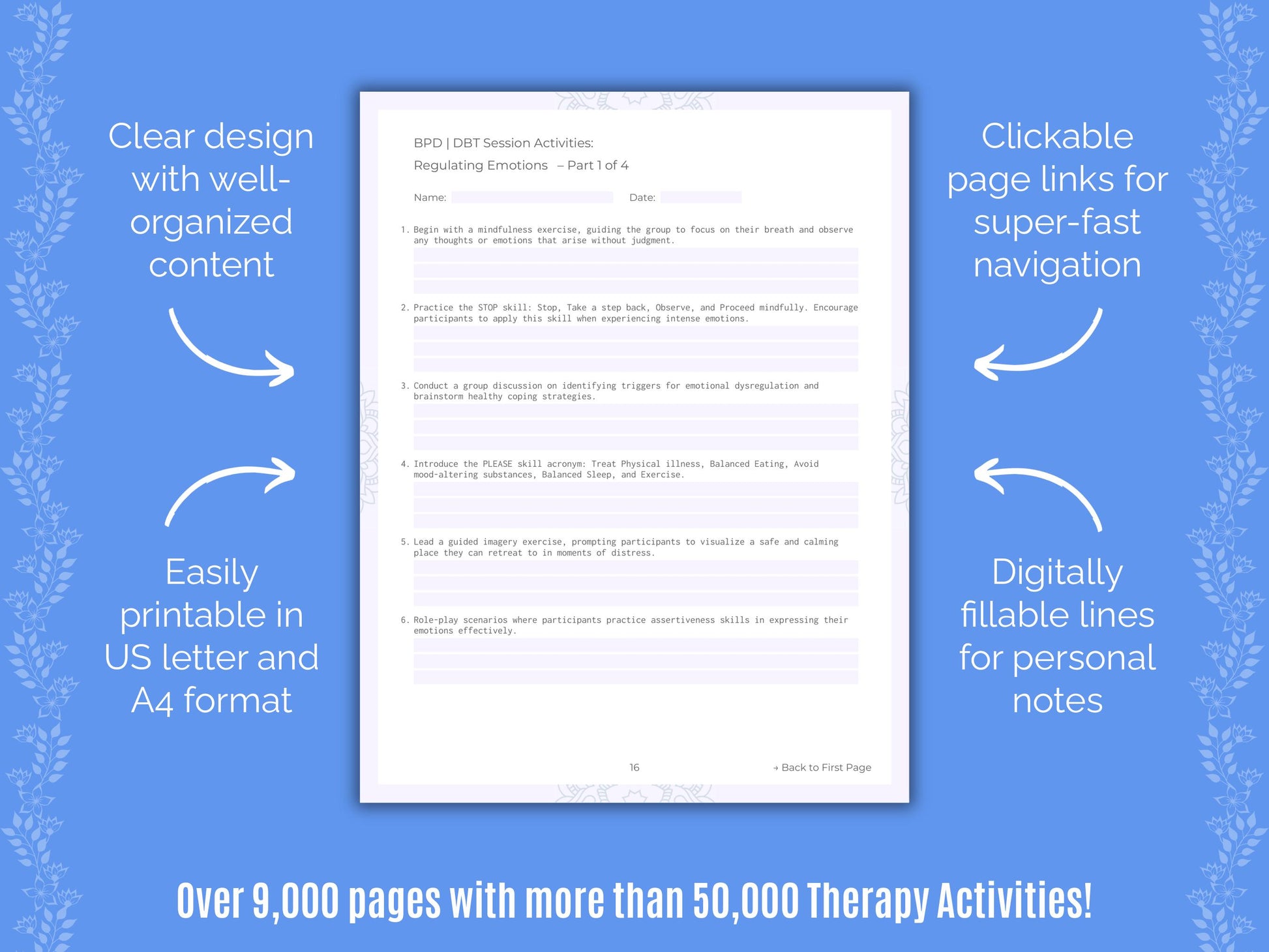 Dialectical Behavior Therapy (DBT) Session Activities Counselor Cheat Sheets