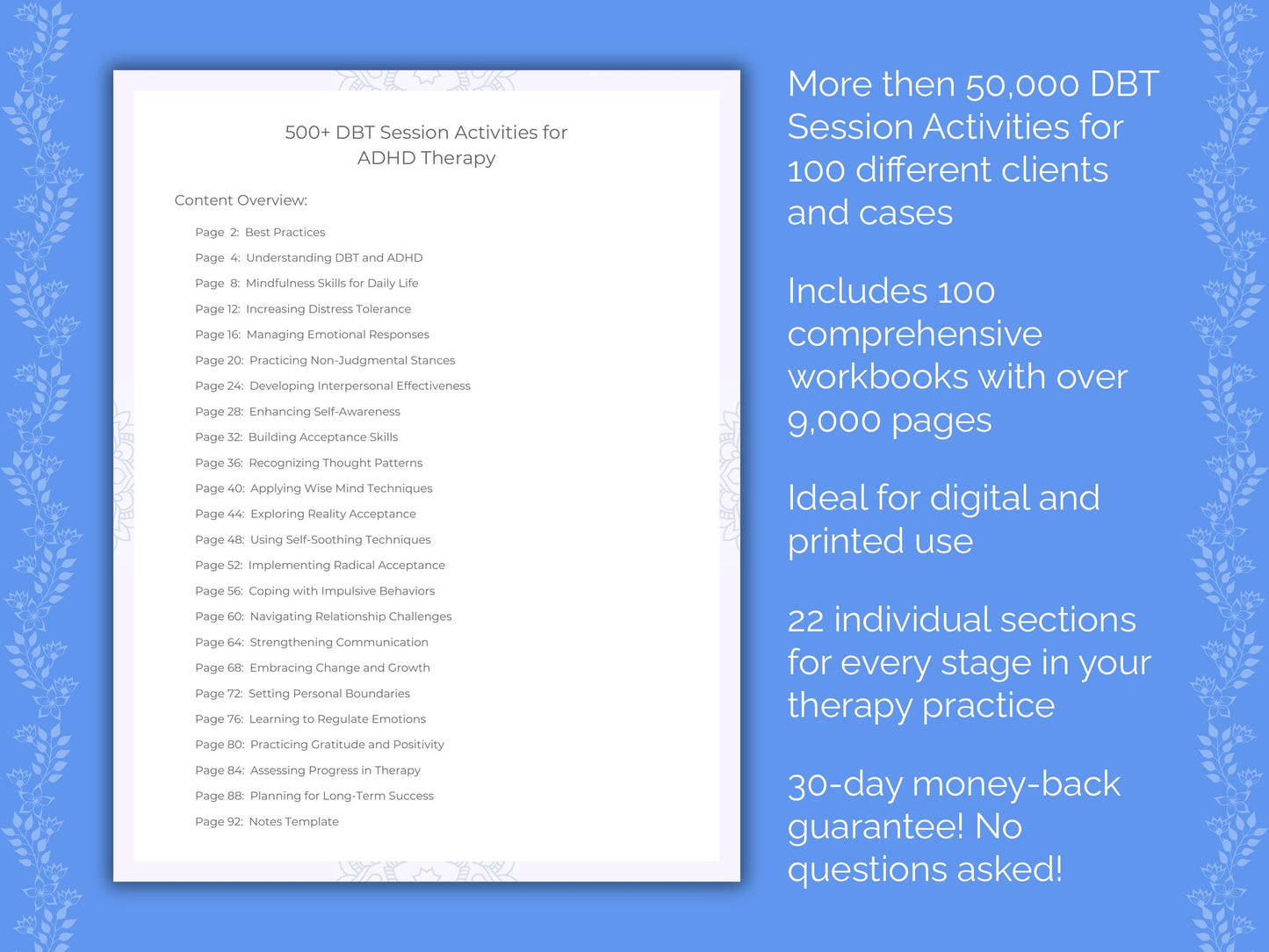 Dialectical Behavior Therapy (DBT) Session Activities Counseling Templates