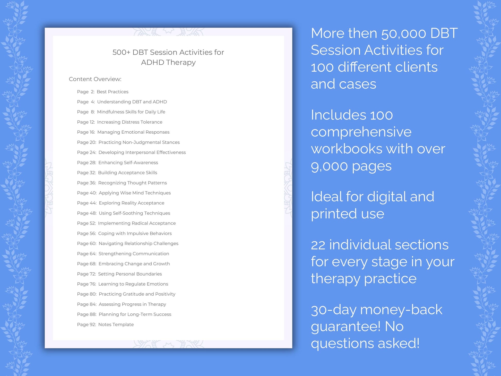 Dialectical Behavior Therapy (DBT) Session Activities Counseling Templates