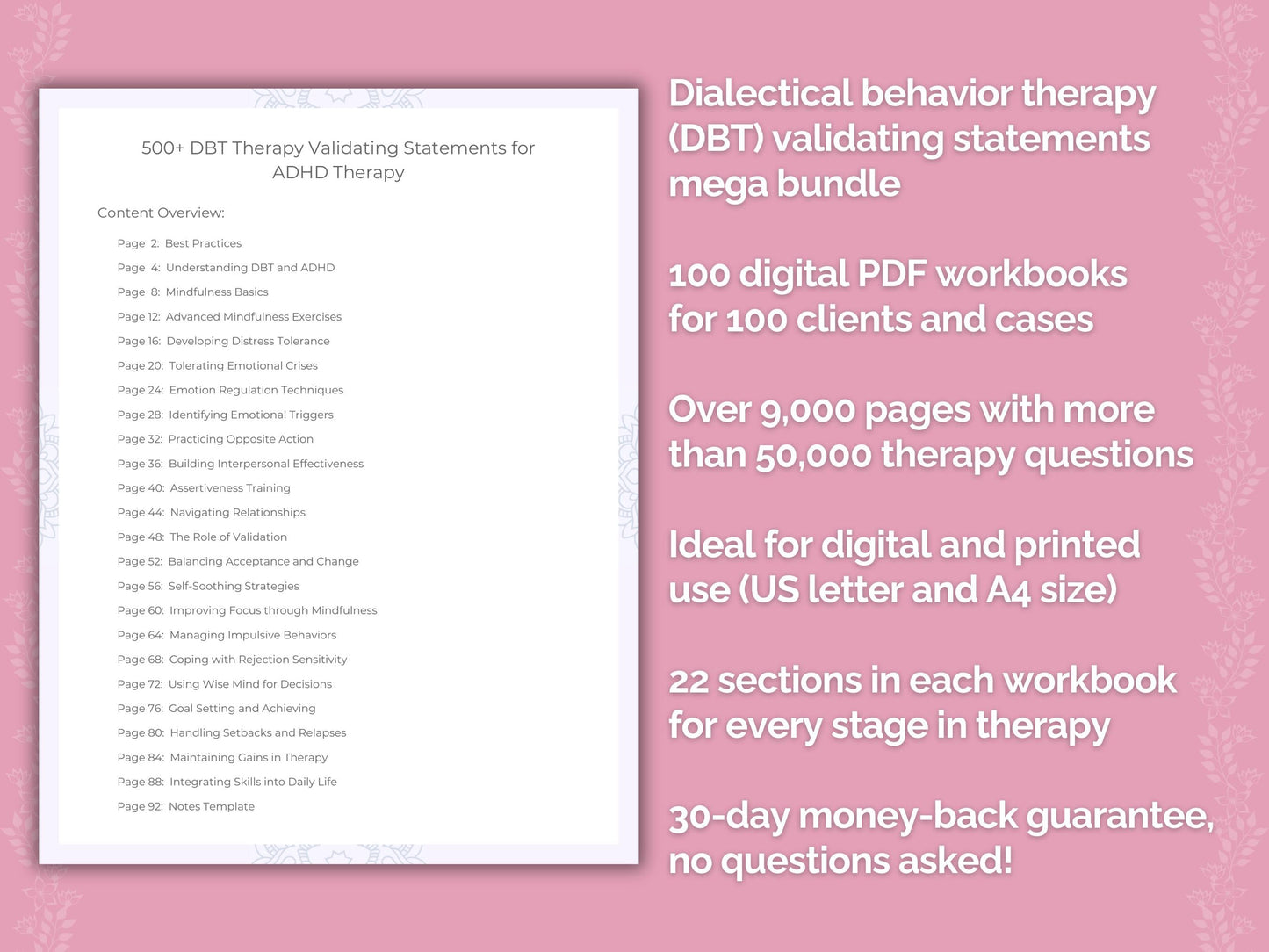 Dialectical Behavior Therapy (DBT) Validating Statements Counseling Templates
