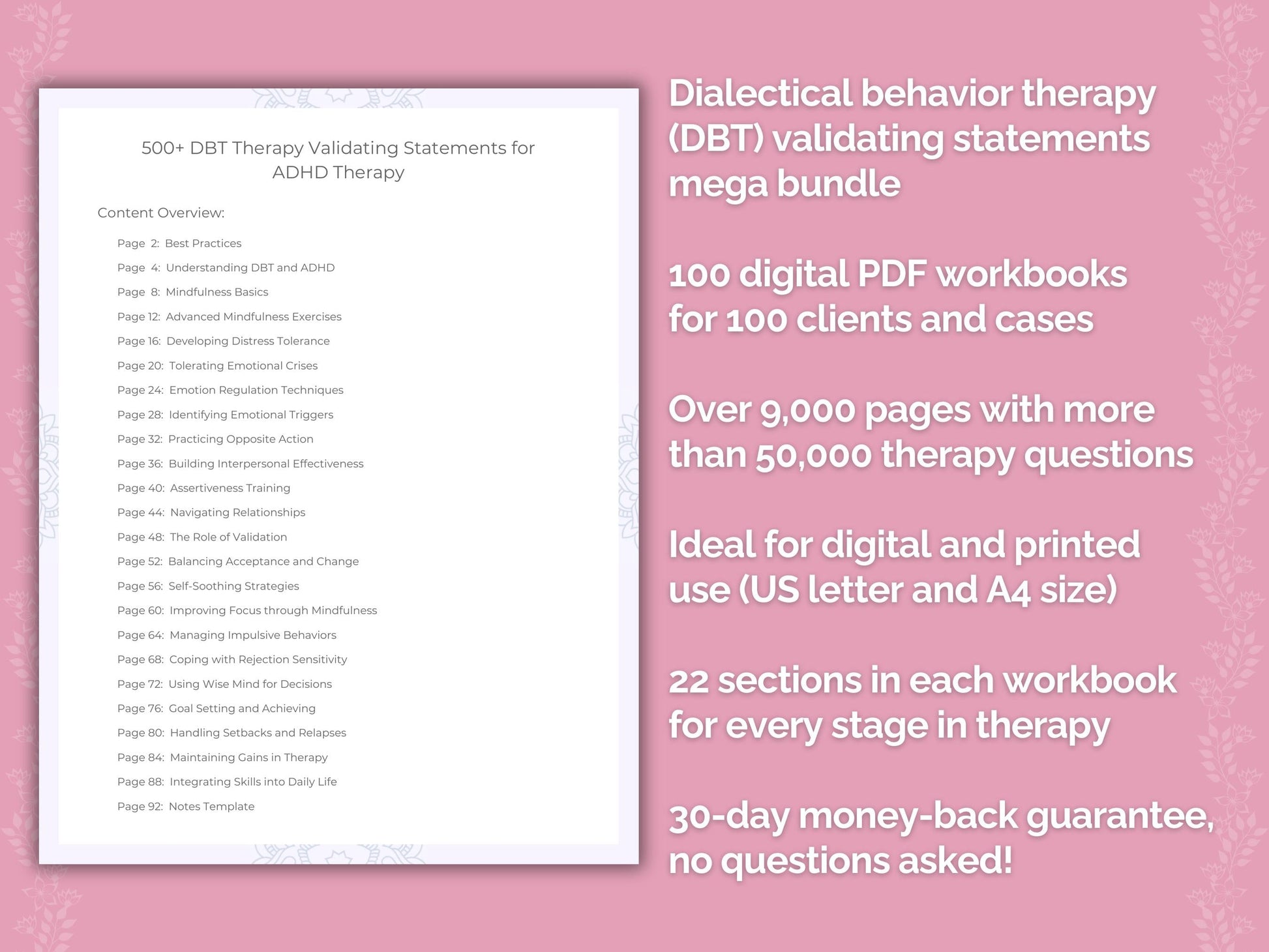 Dialectical Behavior Therapy (DBT) Validating Statements Counseling Templates