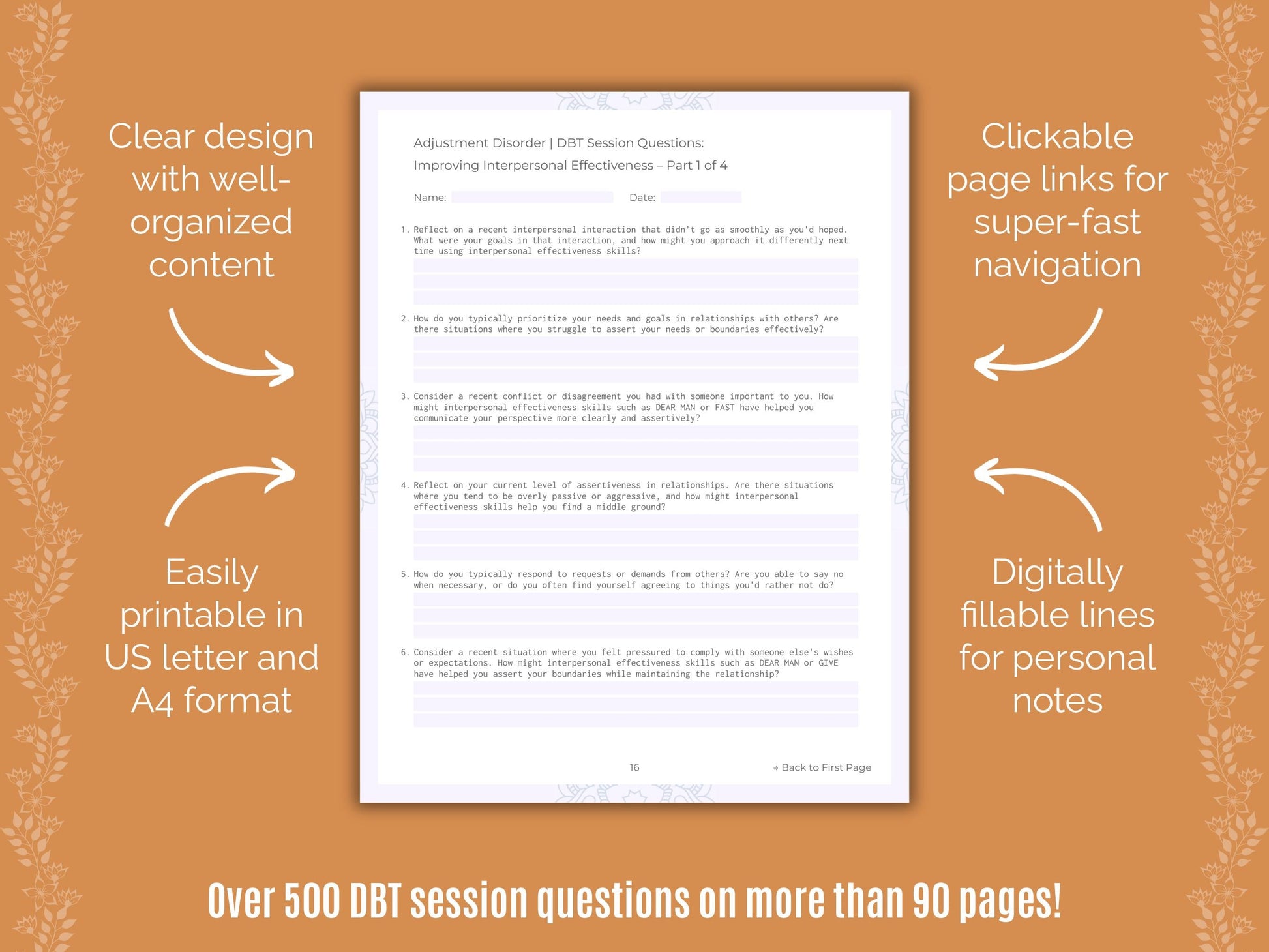 Adjustment Disorder Dialectical Behavior Therapy (DBT) Counseling Templates