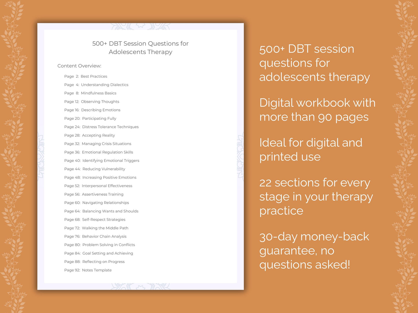 Adolescents Dialectical Behavior Therapy (DBT) Therapist Worksheets