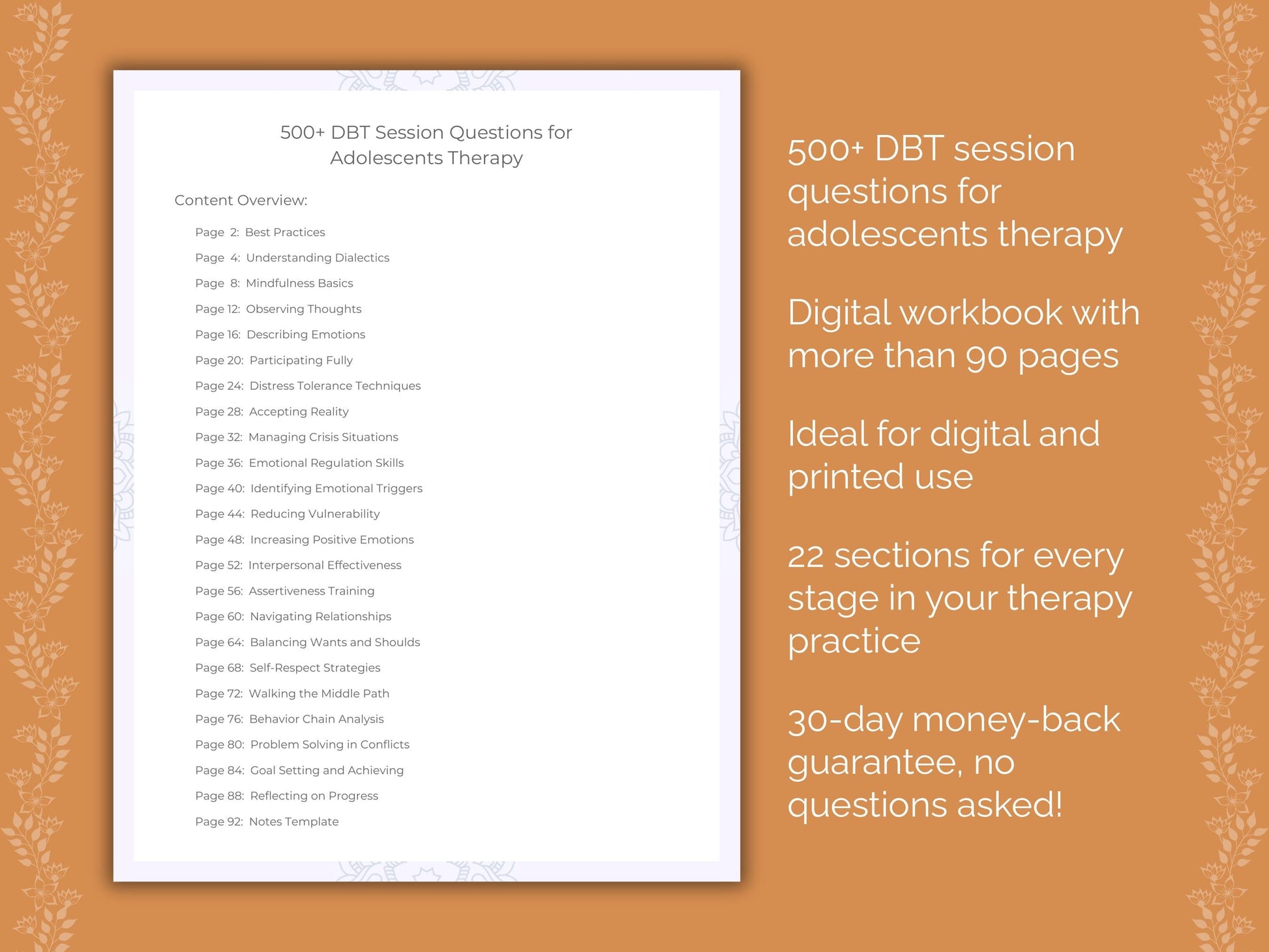 Adolescents Dialectical Behavior Therapy (DBT) Therapist Worksheets