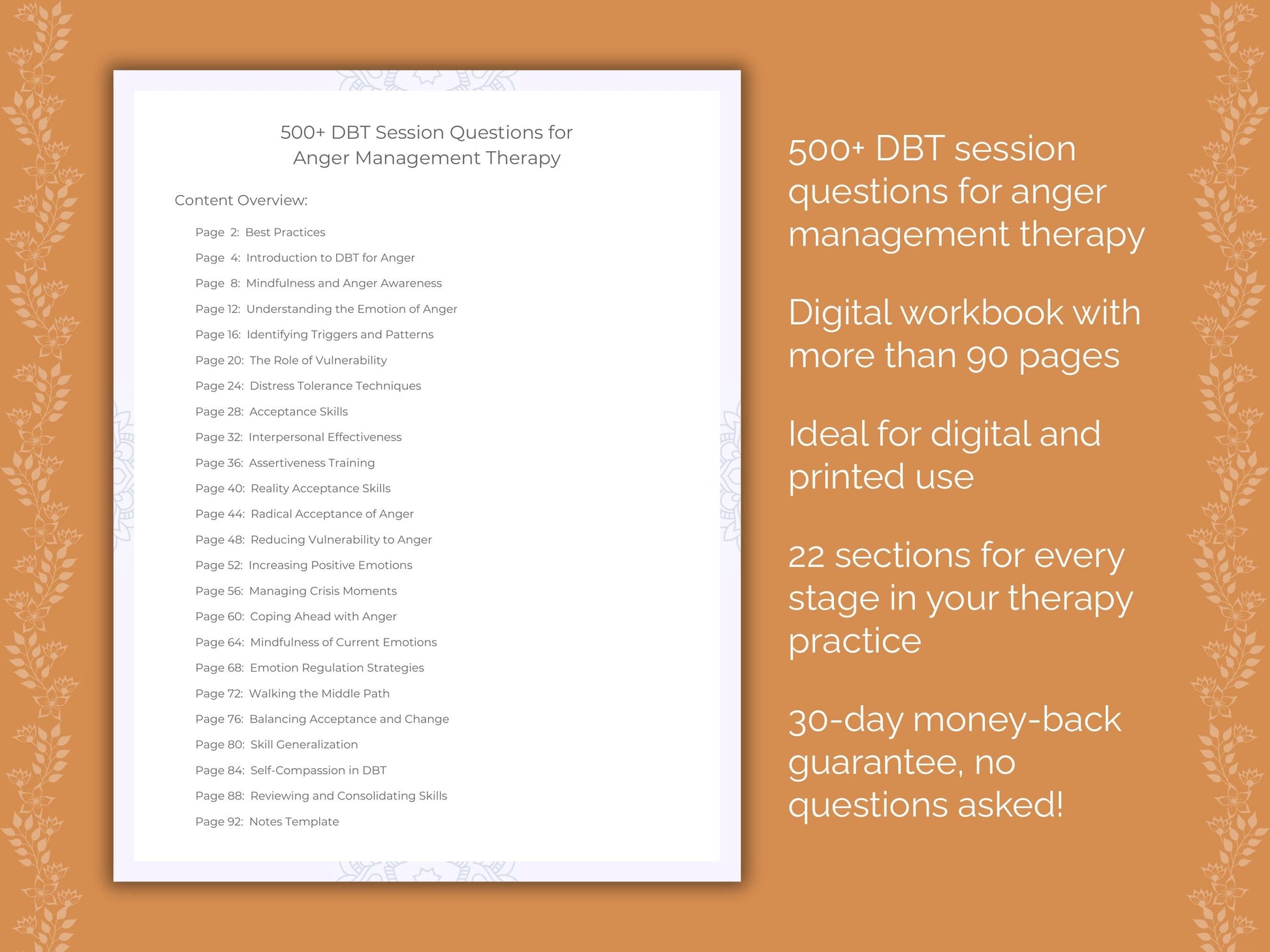 Anger Management Dialectical Behavior Therapy (DBT) Therapist Worksheets