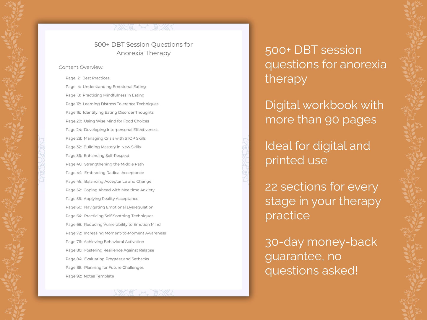 Anorexia Dialectical Behavior Therapy (DBT) Therapist Worksheets