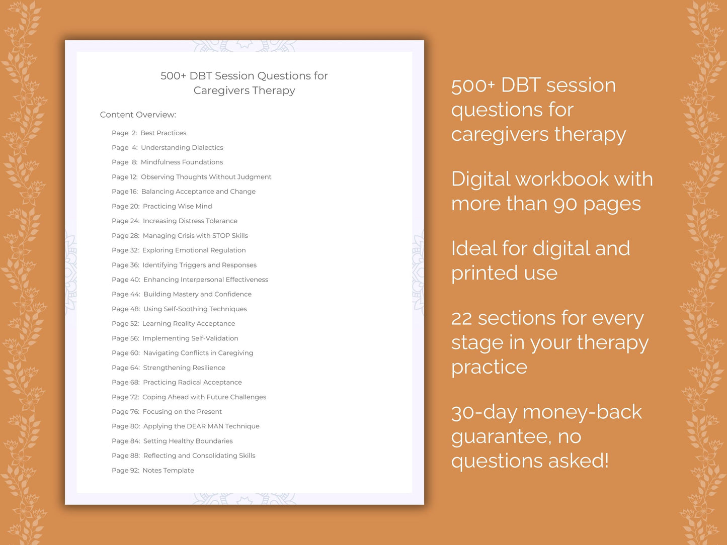 Caregivers Dialectical Behavior Therapy (DBT) Therapist Worksheets