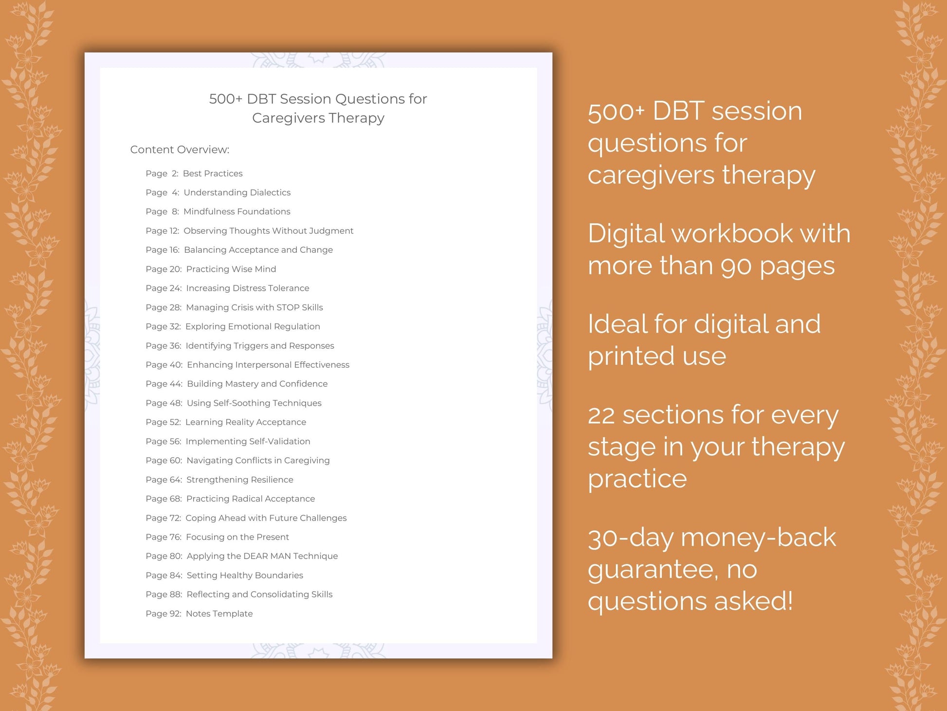 Caregivers Dialectical Behavior Therapy (DBT) Therapist Worksheets