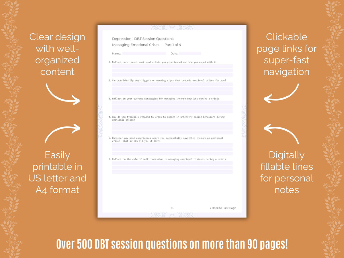 Depression Dialectical Behavior Therapy (DBT) Counseling Templates