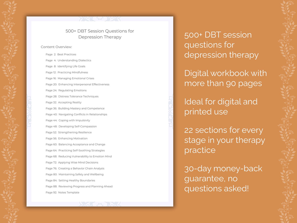 Depression Dialectical Behavior Therapy (DBT) Therapist Worksheets