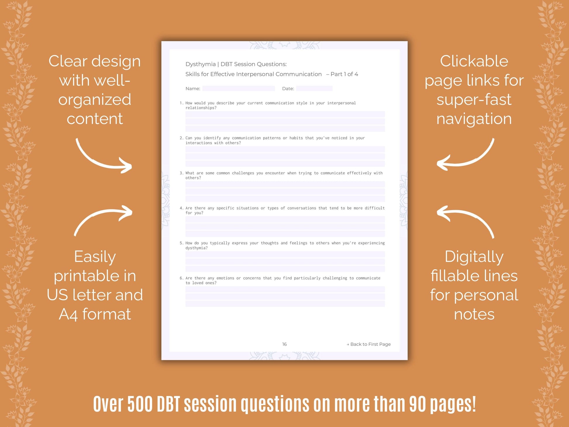 Dysthymia Dialectical Behavior Therapy (DBT) Counseling Templates