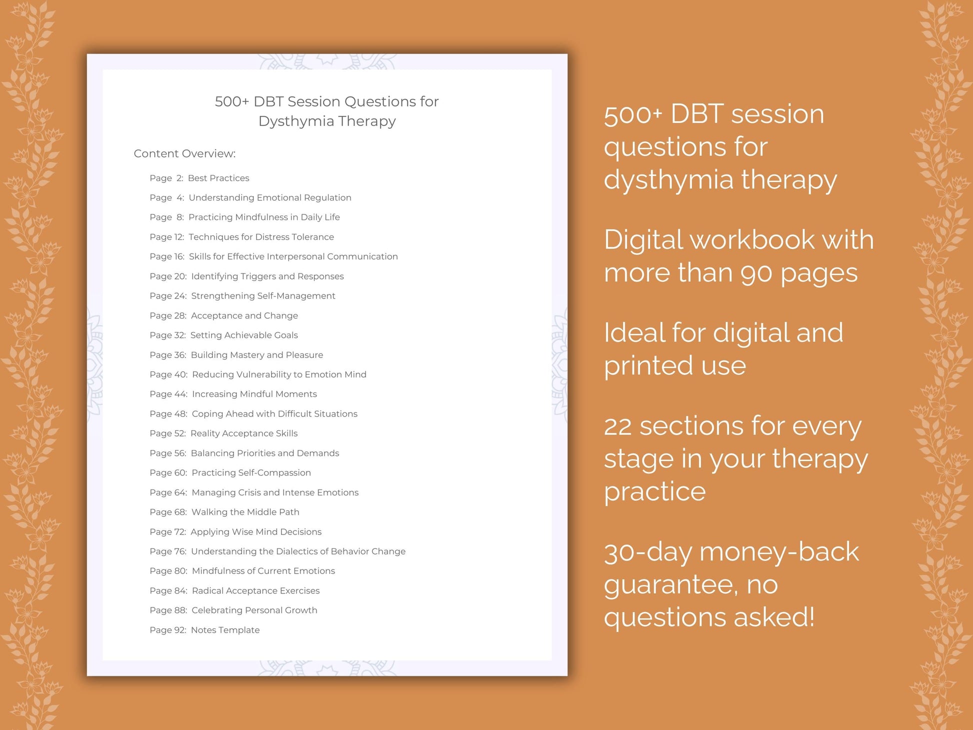 Dysthymia Dialectical Behavior Therapy (DBT) Therapist Worksheets