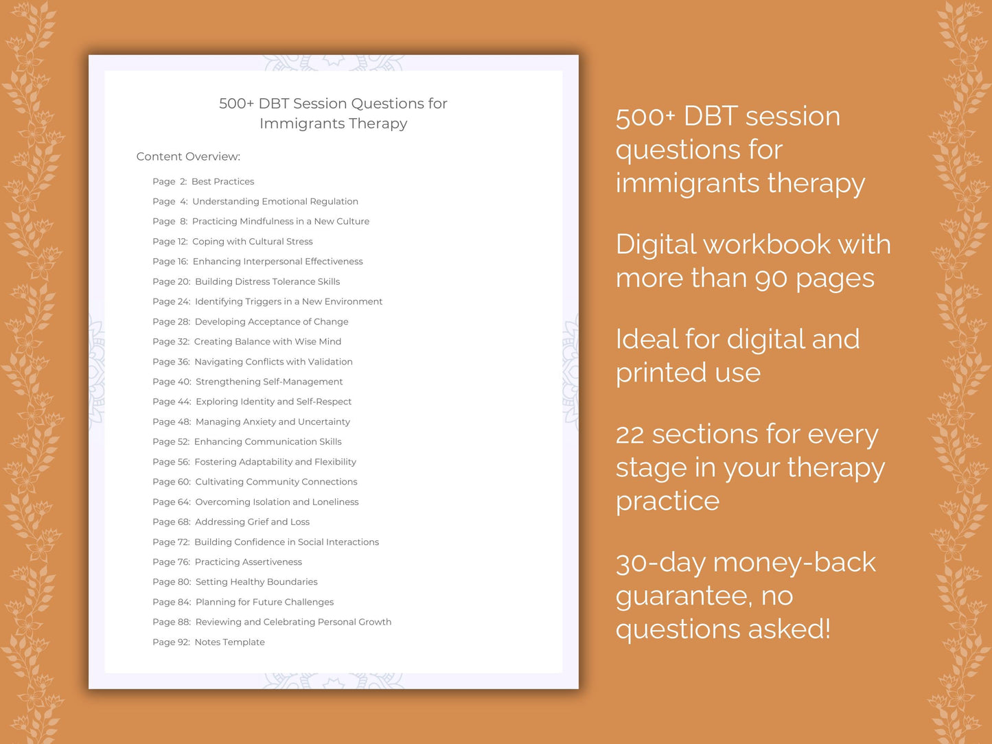 Immigrants Dialectical Behavior Therapy (DBT) Therapist Worksheets