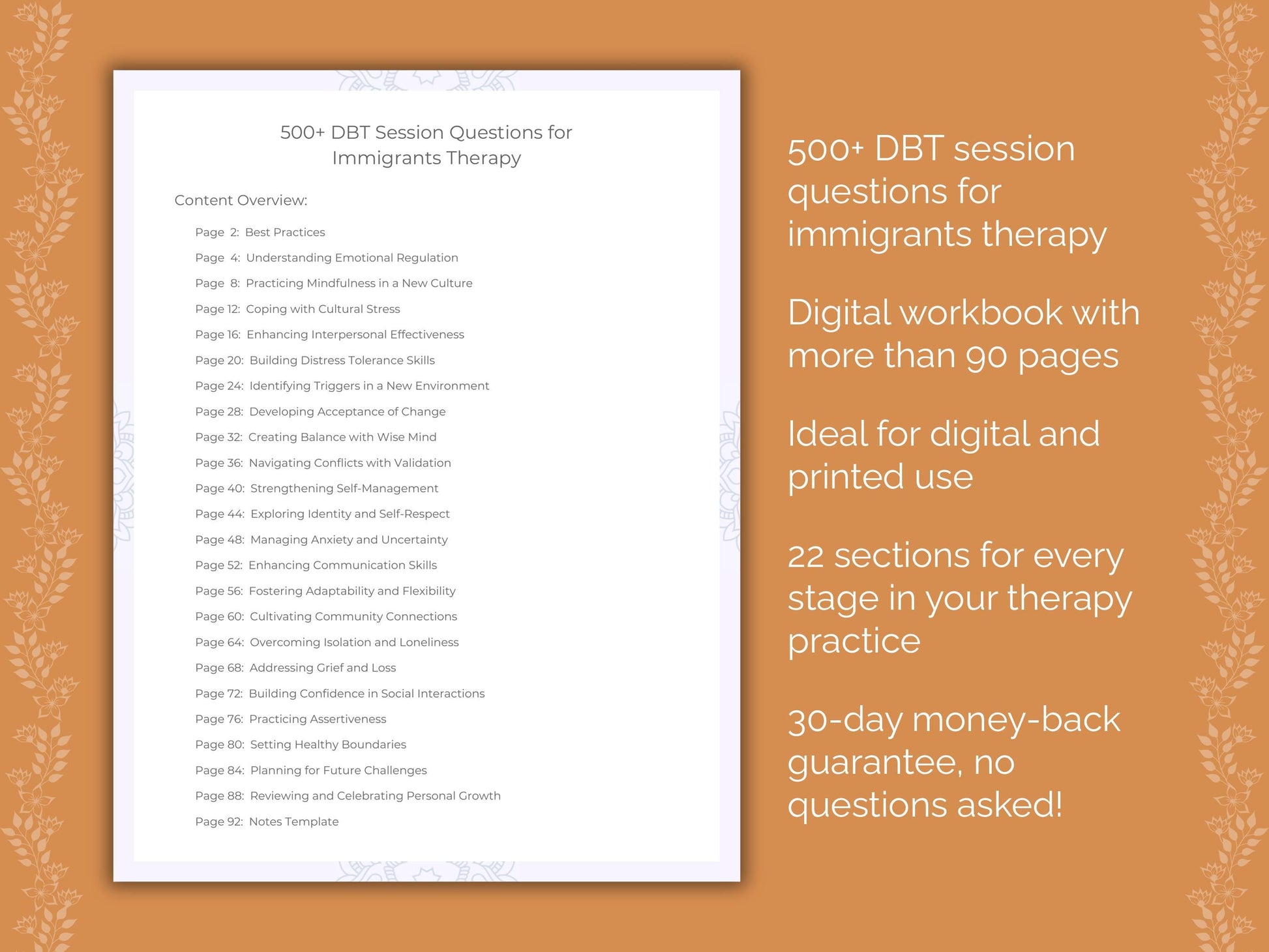 Immigrants Dialectical Behavior Therapy (DBT) Therapist Worksheets
